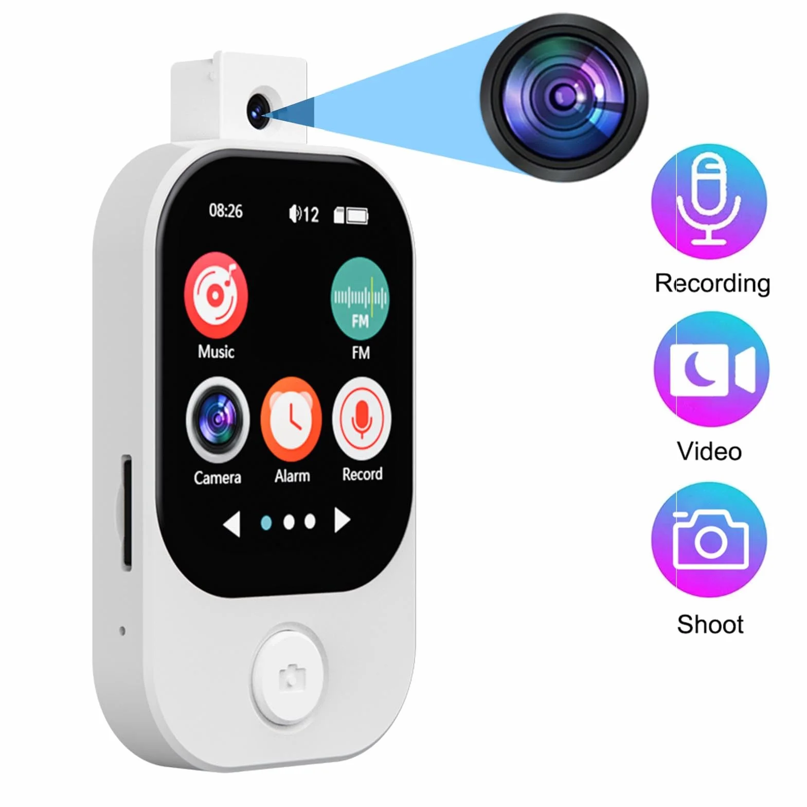 Asixxsix Odtwarzacz Mp3 z Bluetooth 5.4, 2 -calowy Odtwarzacz Muzyki z Ekranem Dotykowym z Głośnikiem HiFi, Budziki Radiowe FM, Stopwatch & Electronic Book, Przenośny Odtwarzacz Mp3 (64G Mała karta