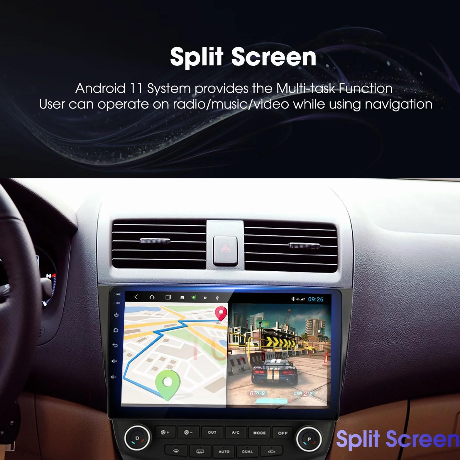 EZoneTronics 22.9 cm Android radio samochodowe stereo, nawigacja GPS, Carplay i Android Auto, Bluetooth, WIFI, do Honda Accord 2002-2007