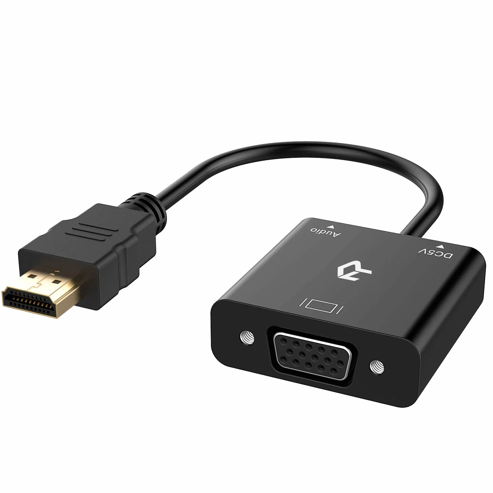Rankie Adapter HDMI na VGA, pozłacany 1080P HDTV konwerter z audio i kablem do ładowania micro USB, czarny