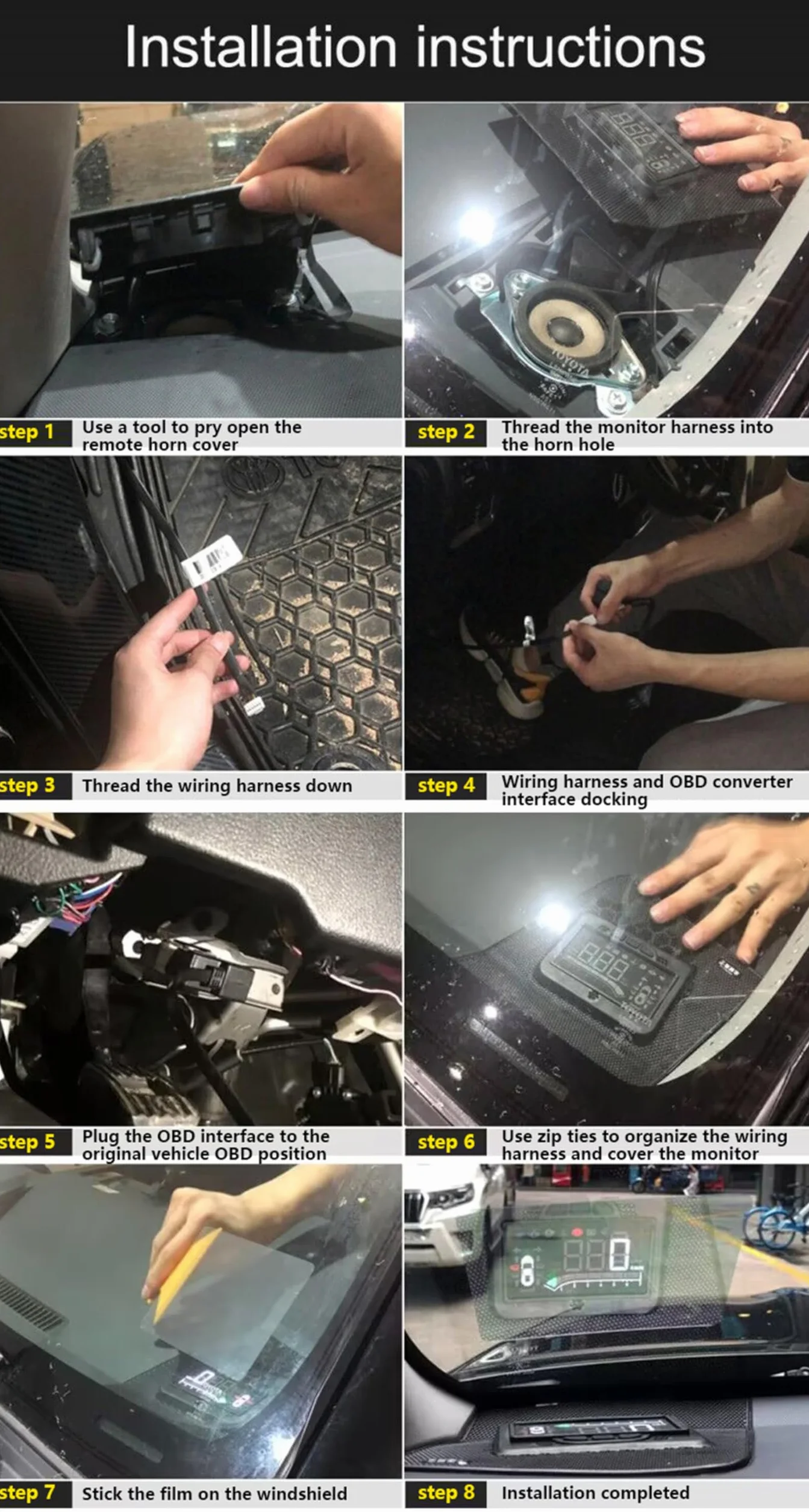 Samochodowy wyświetlacz Head Up do Toyoty 4Runner 2010-2018 - zamiennik osłony głośnika deski rozdzielczej, OBD Plug and Play, prędkość projektu na przedniej szybie, cyfrowy wyświetlacz HUD