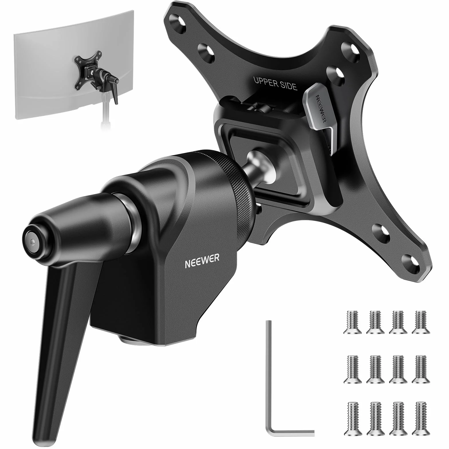 NEEWER Adapter do montażu monitora VESA z szybkozłączką typu Arca, obrotowa głowica kulowa 360°, śruba M4 i adapter stojaka odbiornika 5/8 cala do ekranu telewizora, monitora polowego, stojaka C