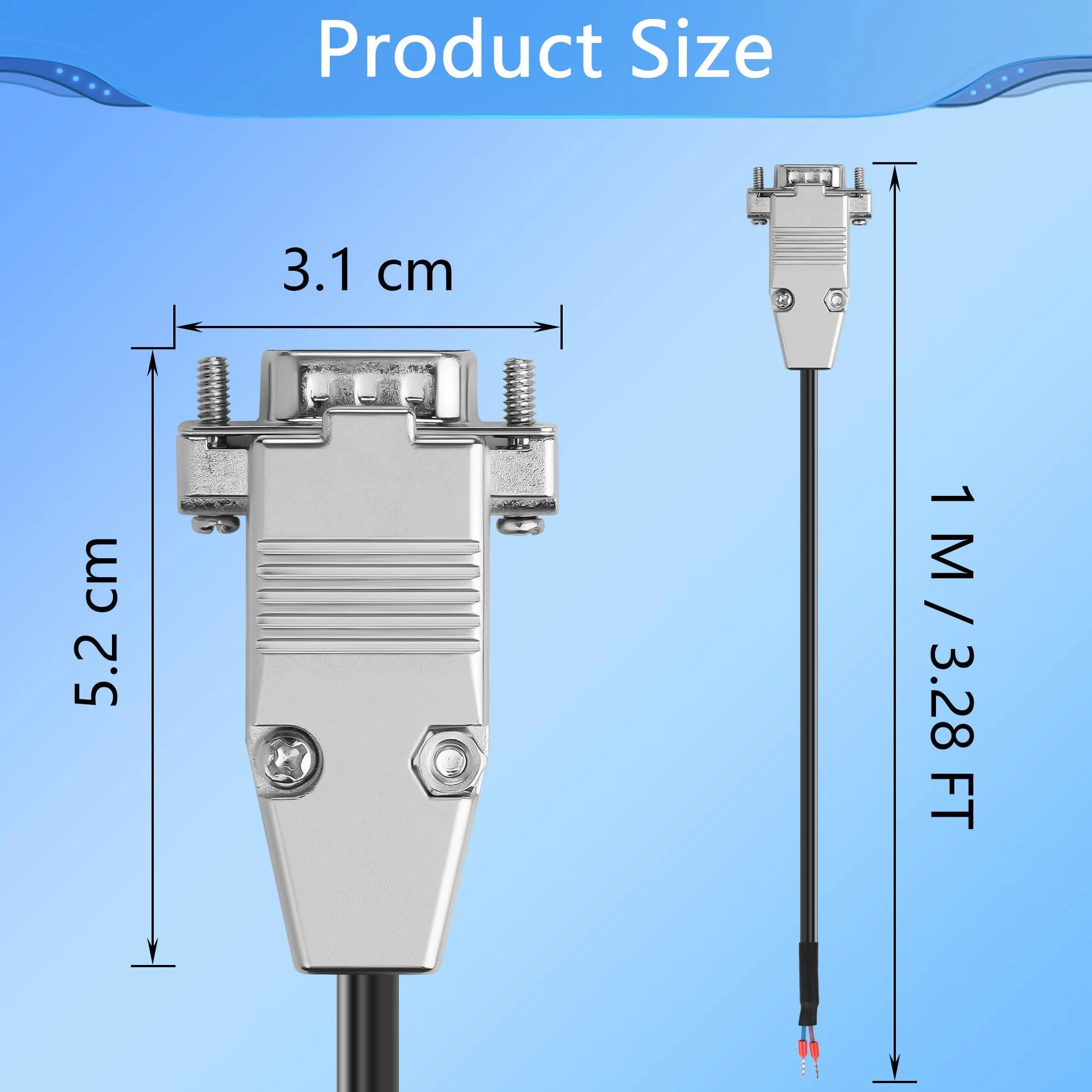 CERRXIAN Wtyk DB9 RS485 kabel szeregowy, wtyczka 22AWG DB9 na gołą końcówkę kabla z 2 zaciskami przyłączeniowymi, 38 styków wtykowych do komunikacji RS485, przemysłowy kabel sterujący – 1 m