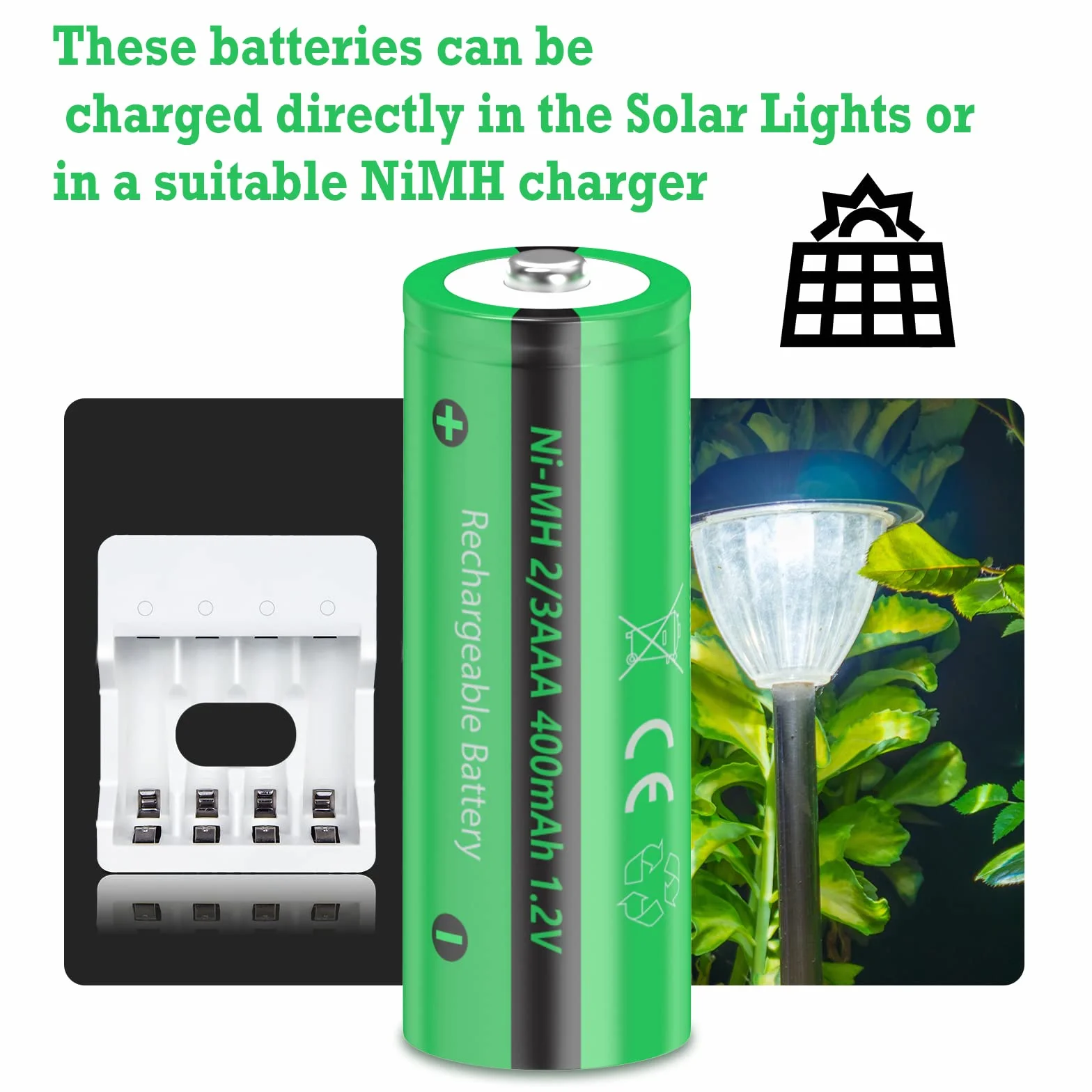 PKCELL Akumulatory NIMH 1,2V 2/3AAA 400 mAh 4 sztuk do lamp słonecznych