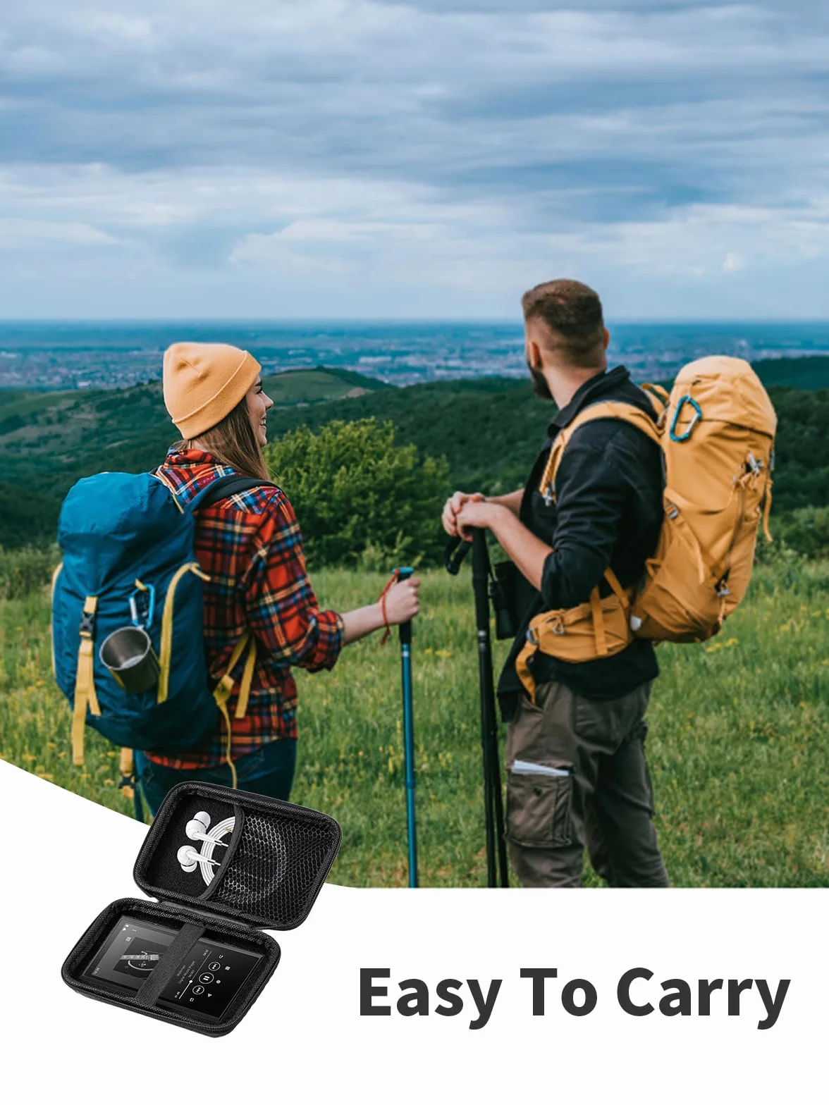 Etui do HiBy R1 HiFi 3", odtwarzacz MP3, twarda obudowa, przenośne etui ochronne z kablem USB i miejscem na kartę pamięci, wodoszczelne i ochrona przed uderzeniami, czarne | praktyczna torba
