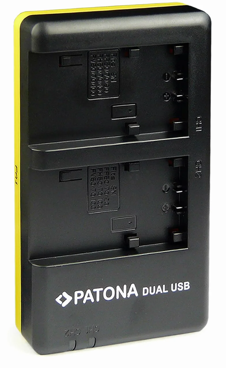 PATONA Dual Ładowarka do akumulatora Sony NP-FH100/FH70/FH0/FH50/FH40/FH30 | Kompaktowa ładowarka podróżna do Alpha A230 A290 A330 A380 HDR HC3E HC5E HC7E HC9E CX105E CX106E CX520VE SR10E