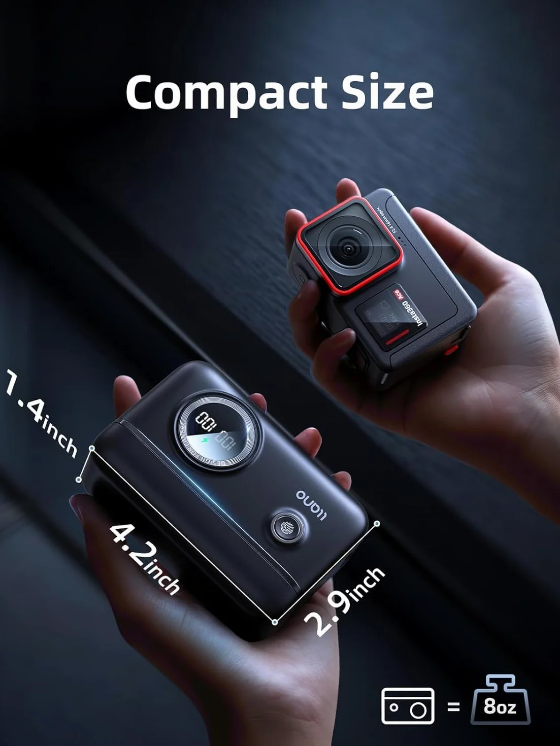 llano Ace Pro 2 ładowarka akumulatorowa, 18 W, Dual-USB-C do Insta360 AcePro2/ Ace Pro/Ace, aparatów cyfrowych, magnetyczna osłona z klapką