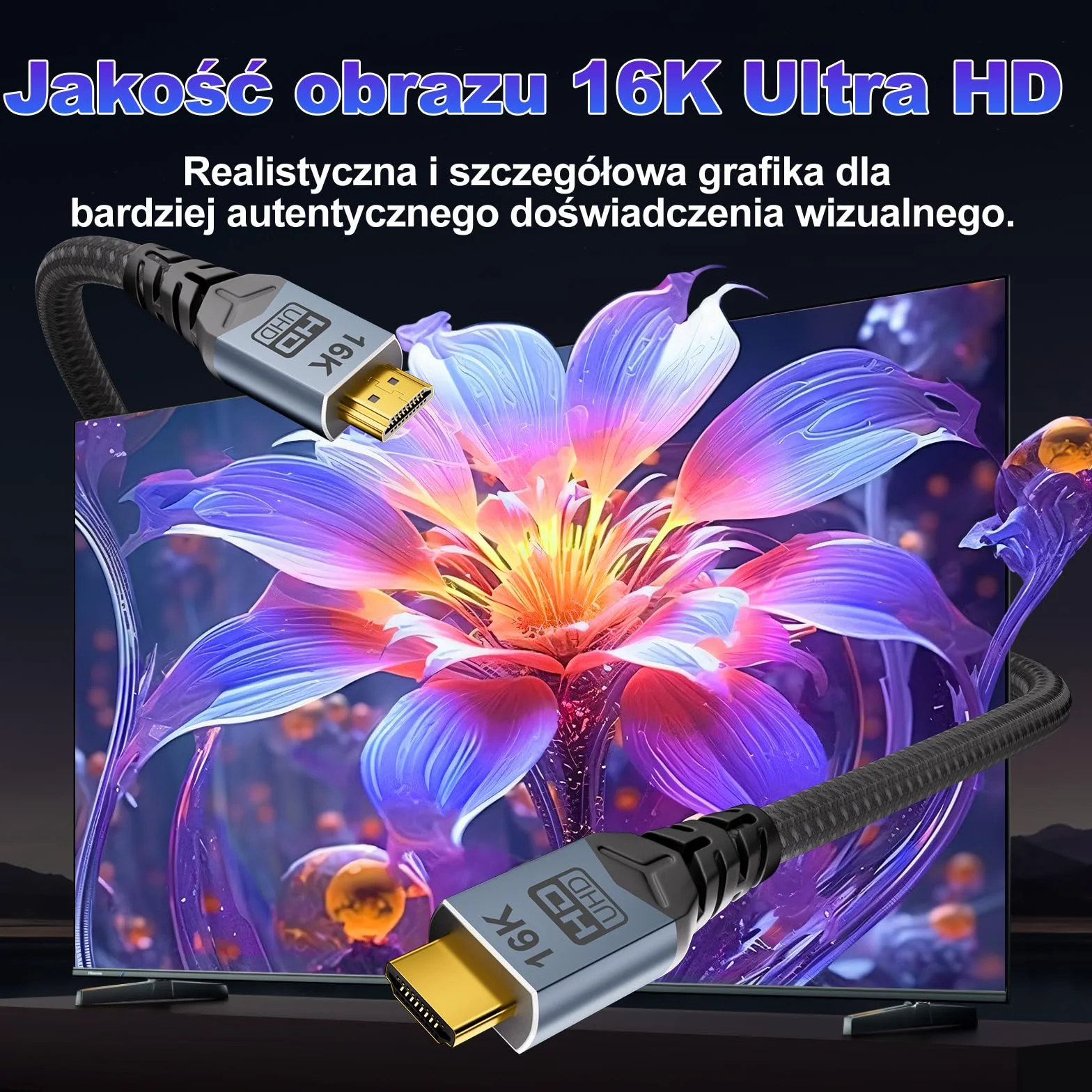Przewód HDMI 2.2 16K 2m Prawdziwe UHD HDR,Ultra Wysoka Prędkość 96 Gbps,obsługa 16K@60Hz,8K@240Hz,4K@480Hz, zgodny z HDCP,przewód 3D HDMI dla konsoli PS4,HDTV PS5,Gaming PC (3m+3m)