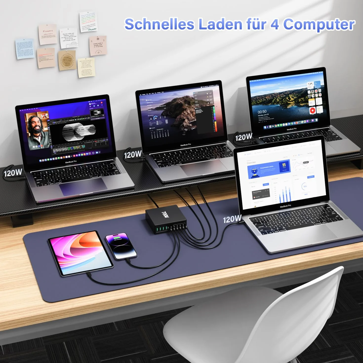 Ładowarka HSSNS 700 W USB-C, szybka ładowarka z 10 portami, 6 portami USB-C i 4 portami USB-A, wielofunkcyjna ładowarka ścienna GaN z funkcją PD i PPS do komputerów MacBook, serii iPhone itp