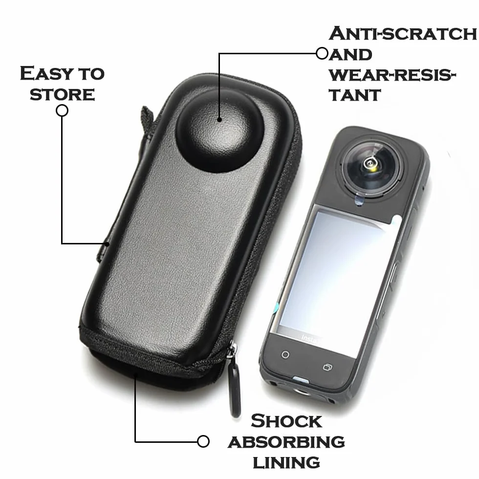WALLFID Nadaje się do akcesoriów Insta360 X4 Zestaw 4 sztuk, Torba do przechowywania, Silikonowa osłona obiektywu i 2 ochraniacze ekranu, mała twarda obudowa z karabińczykiem, Czarny (Black)