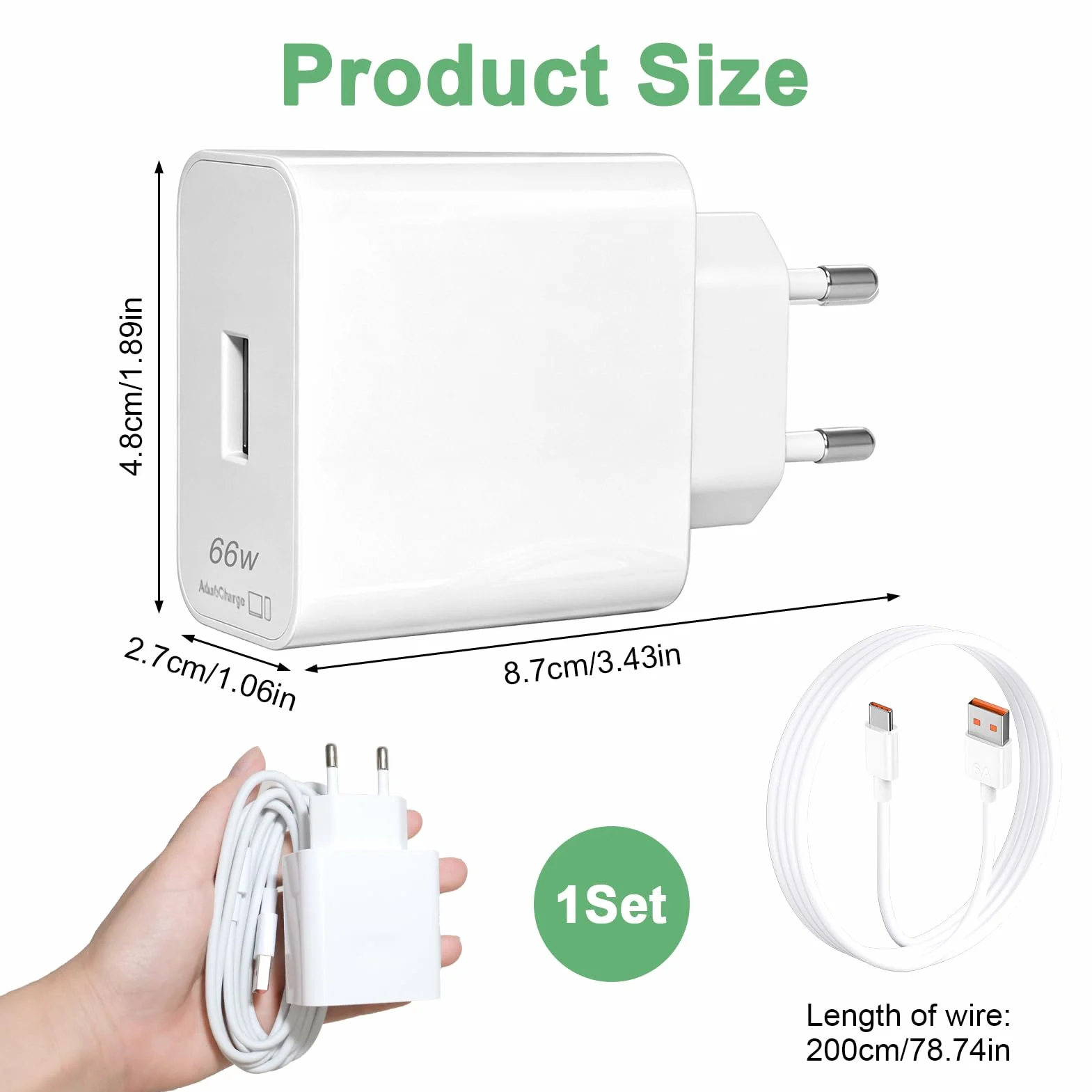 Szybka ładowarka 66 W Supercharge do urządzeń Ho-nor i Hua-wei Ładowarka z portem USB C i kablem USB C 2 m 6 A do urządzeń Ho-nor Magic 6 Pro 6 Lite/Ho-nor 200, 400 Pro/Mate 60, 40, 30, P60, P40