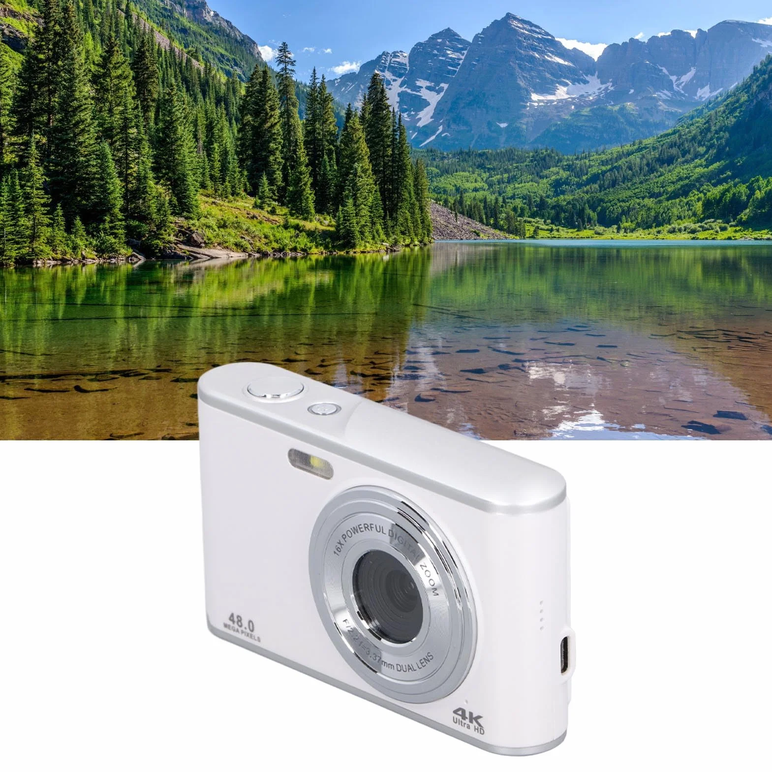 Aparat Cyfrowy, Aparat Dziecięcy HD 1080P, Smycz, 48 MP, Ekran IPS o Przekątnej 2,4 Cala, 16-krotny Zoom Przeciwwstrząsowy, Kieszonkowy Aparat Cyfrowy do Vlogowania Fotografii