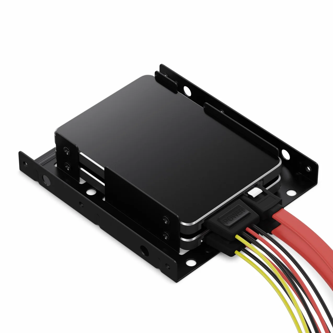 deleyCON Rama Montażowa Set dla 2 Dysków Twardych 2,5" SSD na Adapter 3,5" Zdejmowany Uchwyt na Ramę ze Śrubami 2 Kabel SATA 2 Zasilacze i Śrubokręt