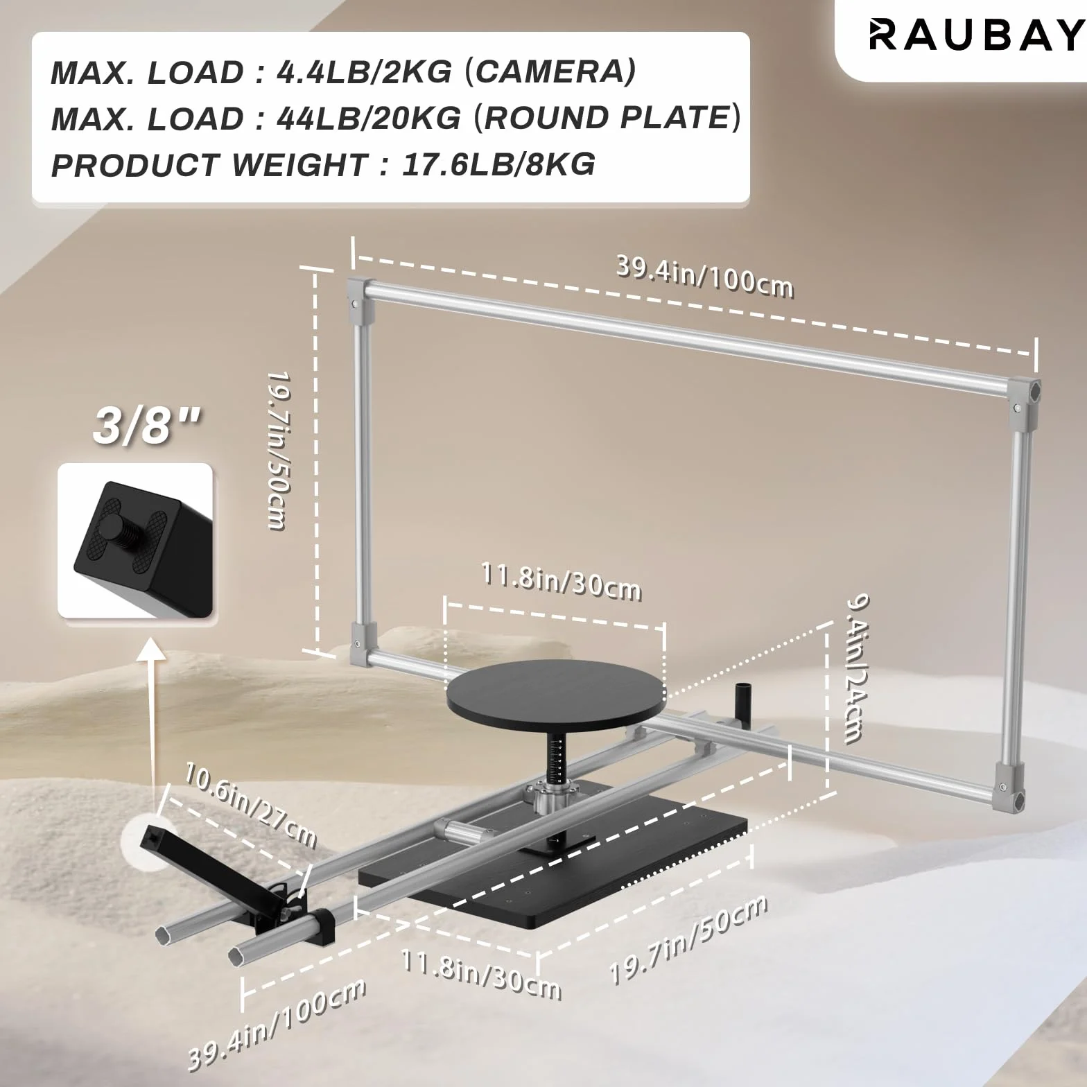 RAUBAY Spinner 360 stopni (wersja Lite), profesjonalny talerz obrotowy do fotografii, platforma do zdjęć wideo, obrotowy suwak kamery do komercyjnych filmów, zdjęć jedzenia, fotografii produktów,