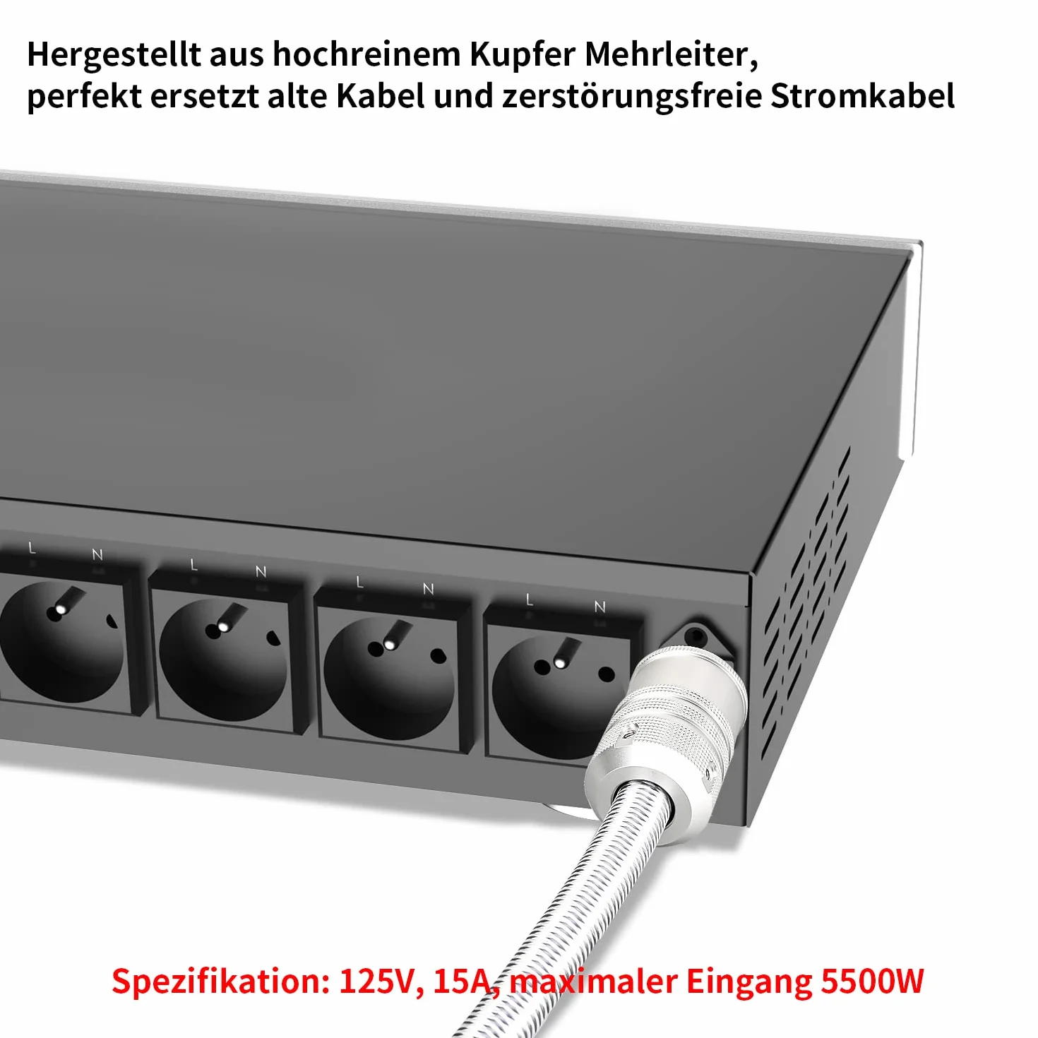 Kabel zasilający Hi-Fi, posrebrzany biały 1-metrowy przewód zasilający High-End z wtyczką Schuko i wtyczką do urządzeń zimnych, kabel zasilający Hi-Fi, do audio, wideo i kina domowego