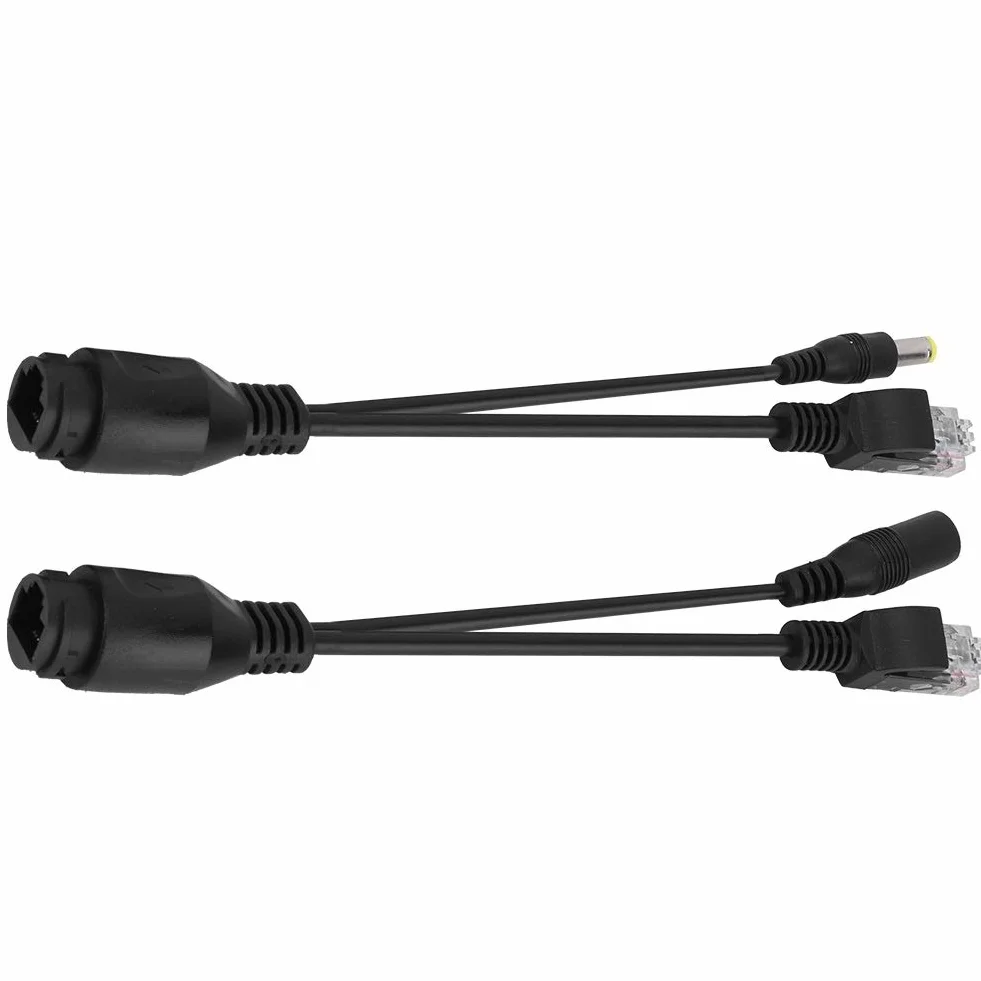 Rozdzielacz POE wodoodporny kabel Ethernet 12 V pasywny wtryskiwacz czarny
