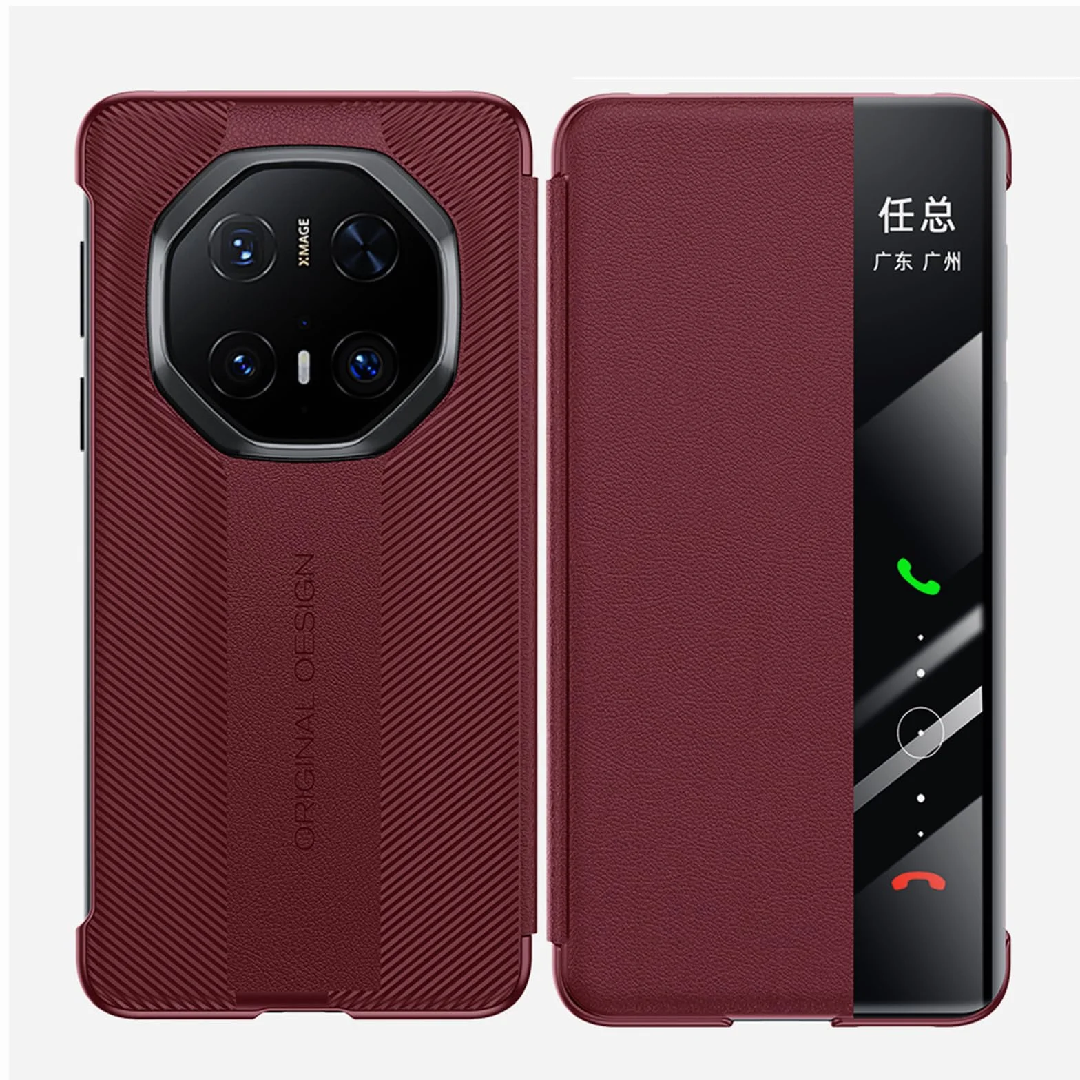Etui do Huawei Mate 80 Pro Max/80 Pro/80, przezroczyste okno z klapką skórzane etui na całe ciało ochrona przed wstrząsami, czerwony, 80 Pro
