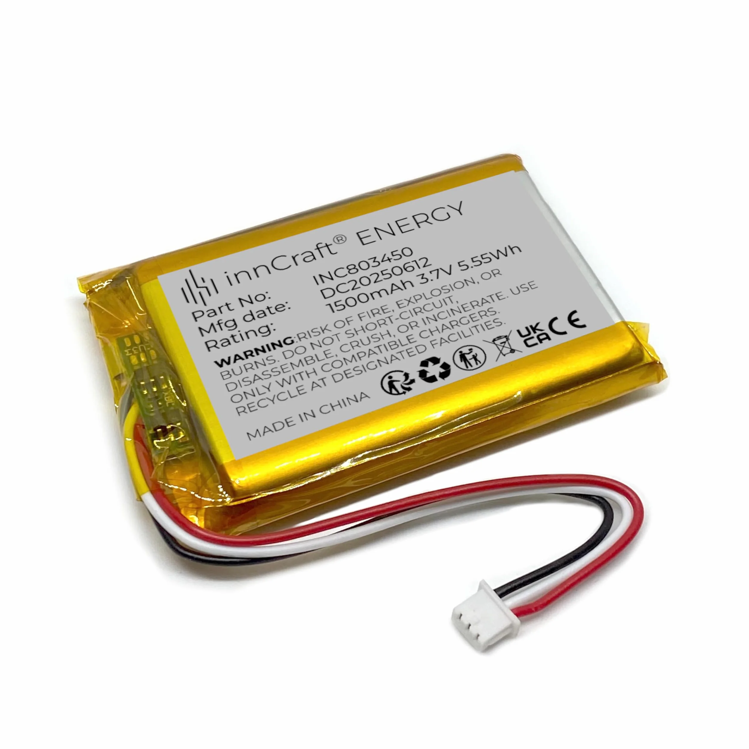Akumulator Litowo Polimerowy innCraft Energy 1500mAh 3.7V, 51x34x8 Model 803450 3P Molex 51021-030 1.25mm konektor