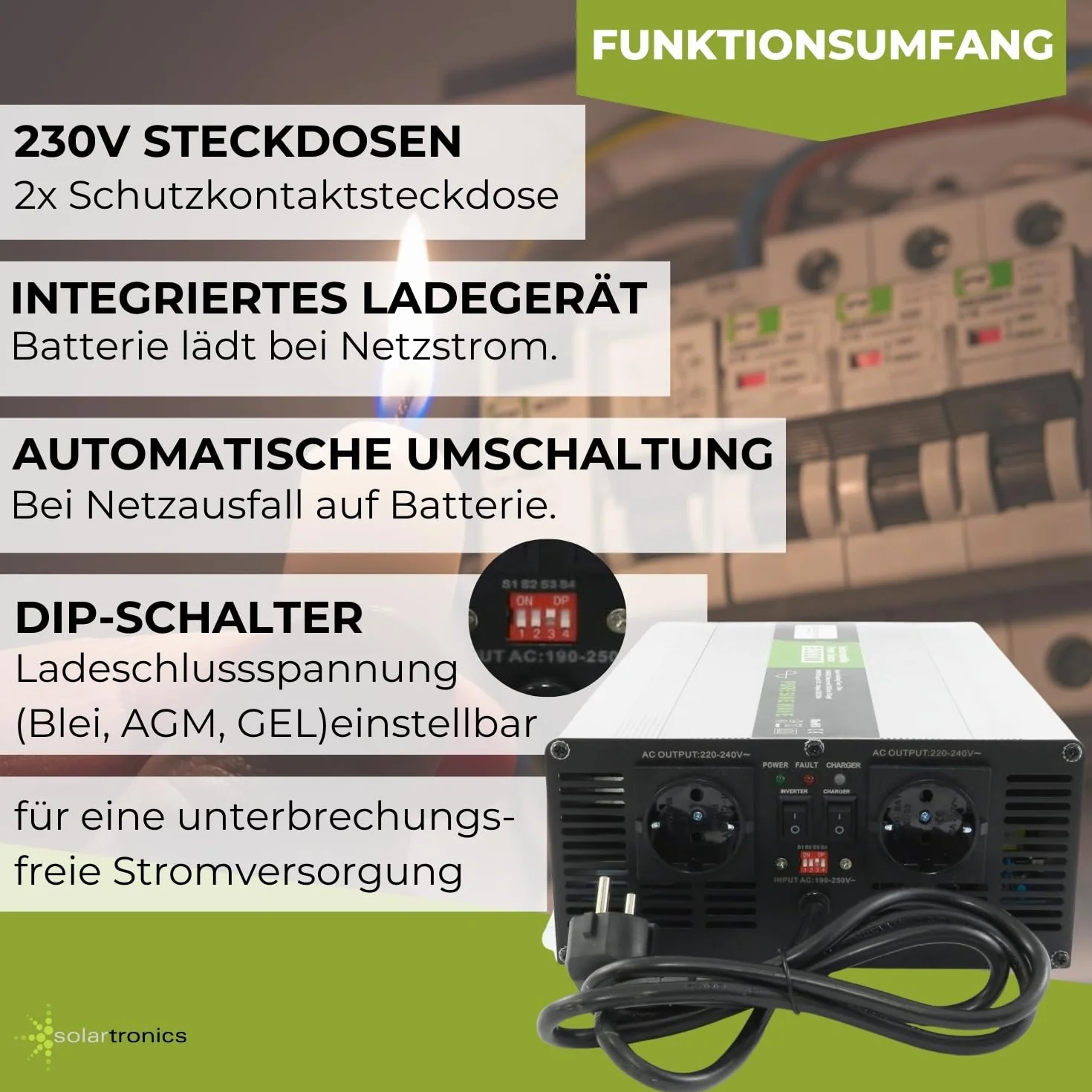 Przetwornica napięcia USV 12 V NPS 1500 W z przełącznikiem DIP czysty sinus UPS Inverter