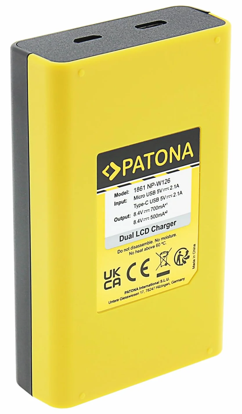 PATONA Zestaw Dual LCD Ładowarka USB-C z 2X NP-W126S Protect 1210mAh | Kompatybilny z Fujifilm FinePix X-M5 X-M1 X100F X100V XT3 XA3 XA5, akumulator zamienny z NTC-Sensor i etui ochronnym