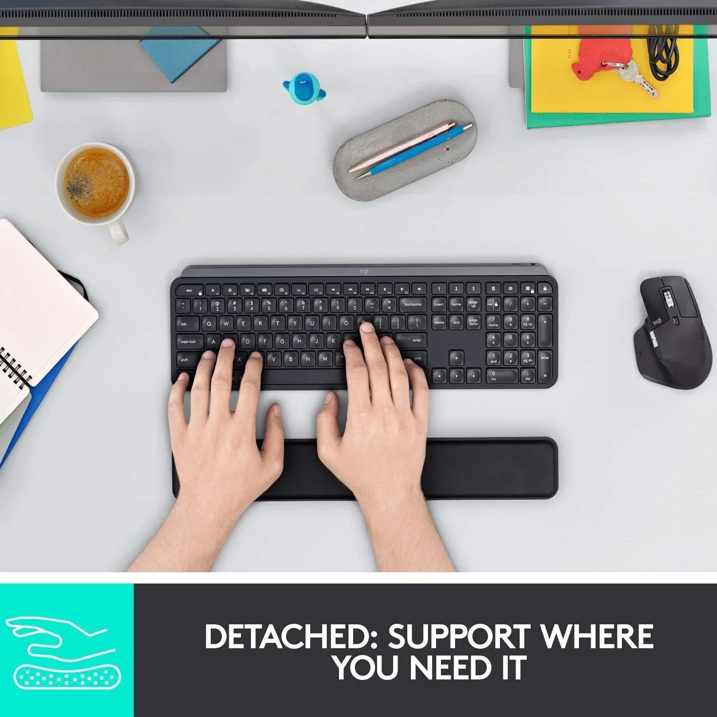 Logitech MX Podpórka pod nadgarstki dla klawiszy MX, wysokiej jakości, antypoślizgowa podpórka zapewniająca wiele godzin wygodnego pisania - Czarny
