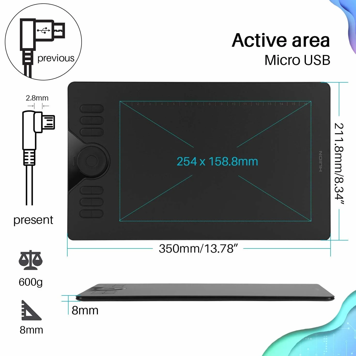 Huion Hs610 HUION HS610 Tablet Graficzny, Czarny, 10"