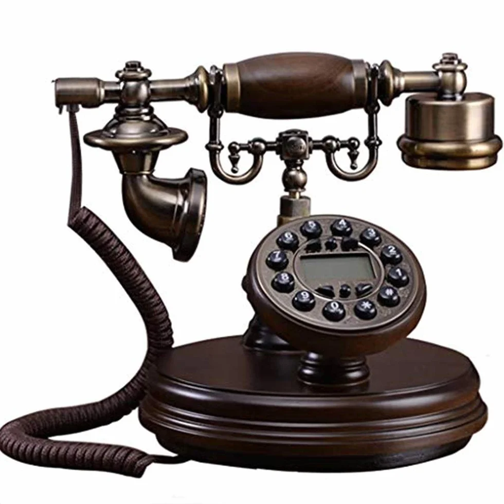 Telefon retro europejski z litego drewna Zabytkowy telefon Domowy salon stacjonarny biurowy ，Telefon w stylu vintage
