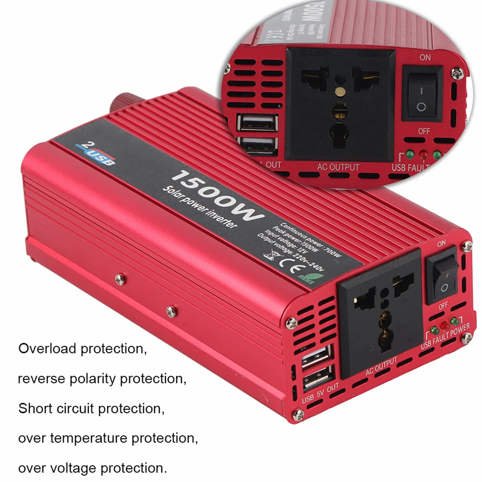 Pongnas Samochodowy 1500 W DC 12 V na AC 230 V z Podwójnym Adapterem USB — Idealny do Laptopów i Gadżetów