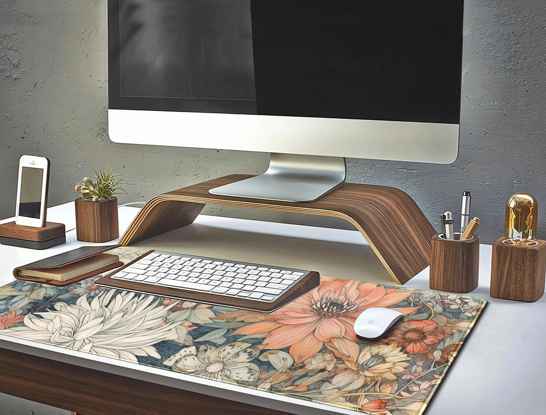 Japońska minimalistyczna kwiatowa mata na biurko estetyczna kwiaty XL duża rozszerzona podkładka pod mysz do gier z przeszytymi krawędziami, duży laptop klawiatura komputerowa i podkładka pod mysz dla