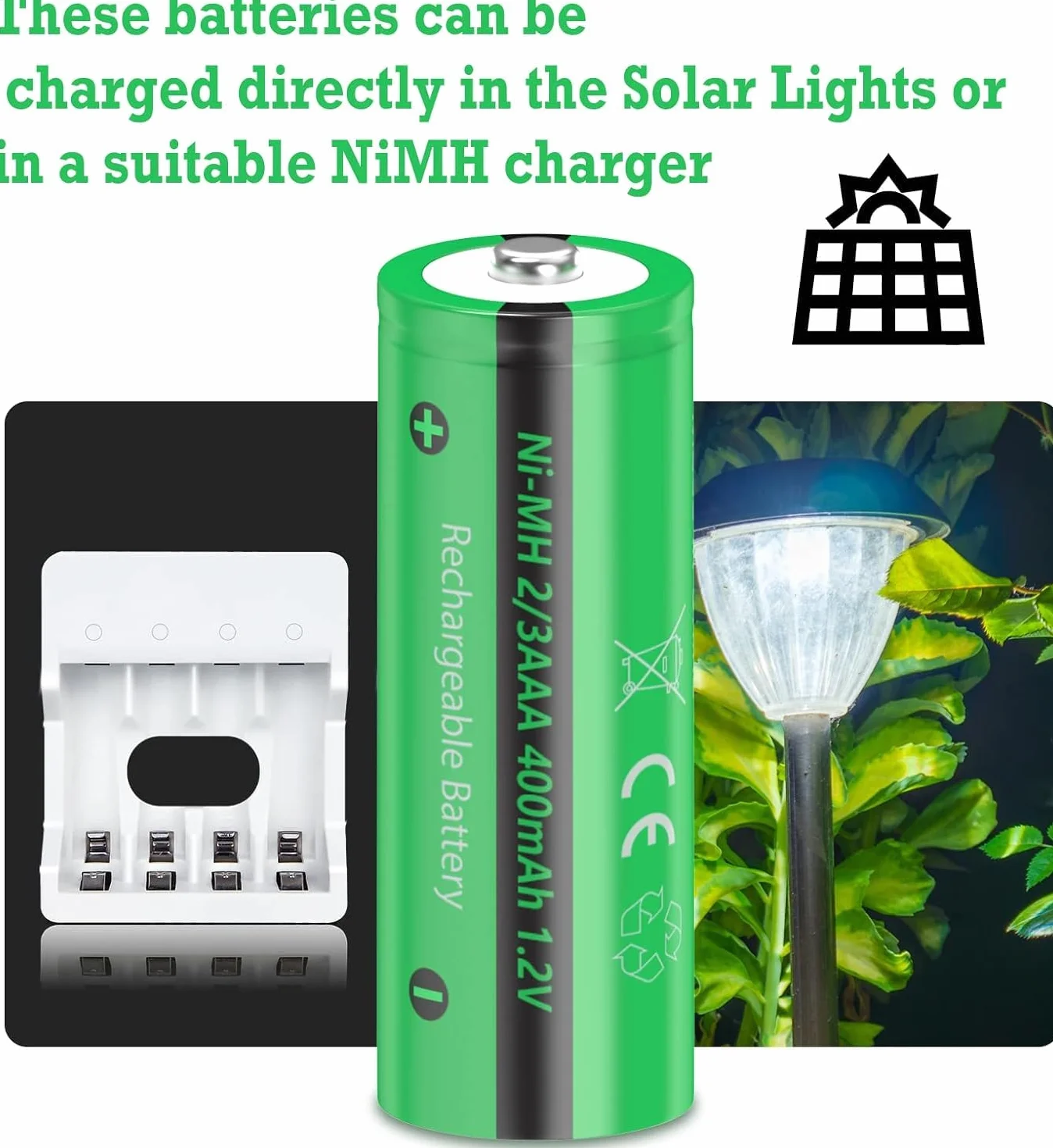 Akumulatory solarne NIMH, 2/3AAA, 1,2 V, 400 mAh, do oświetlenia ogrodowego, oświetlenia dekoracyjnego, 12 opakowań, PKCELL
