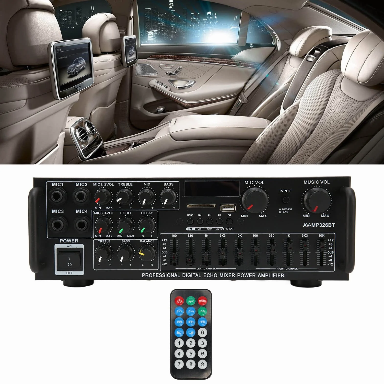 Luocute Domowy Wzmacniacz Mocy, Stereofoniczny Wzmacniacz Audio 300 W z Korektorem 5.0 EQ USB SD Radio FM, do Domu Samochód Sypialnia Biuro Piwnica Garaż (Wtyczka UE 220 V)