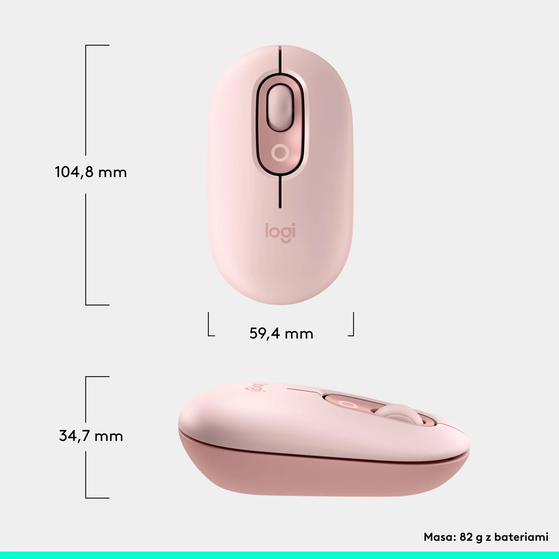 Logitech POP Mouse, przenośna bezprzewodowa mysz Bluetooth | Programowalne przyciski, ciche kliknięcia, Easy-Switch, do laptopa, tabletu i komputera PC — Róża