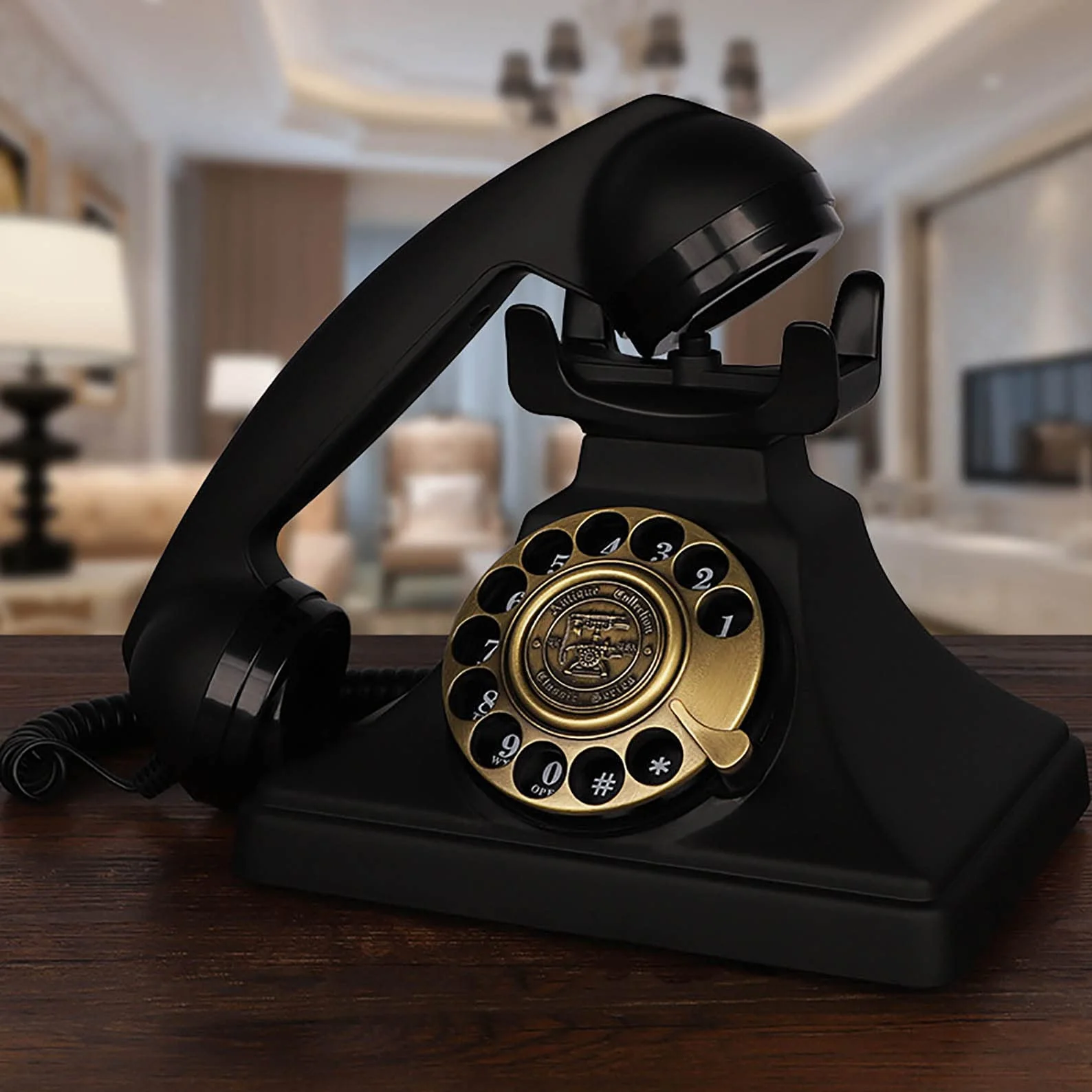 Antyczny telefon stacjonarny, cyfrowy, retro, zabytkowy, dekoracyjny, z tarczą obrotową, telefon stacjonarny do domu