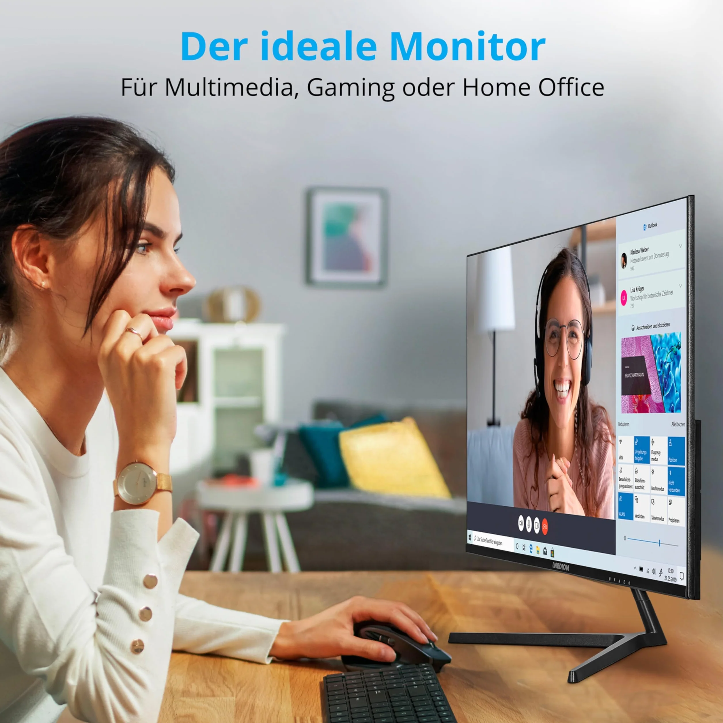 MEDION P52218 (MD 20150) 54,6 cm (22 cale) panoramiczny ekran Full HD (FHD, 16:9, HDMI, VGA, antymigoczący, ochrona przed niebieskim światłem, wielojęzyczne menu) Czarny