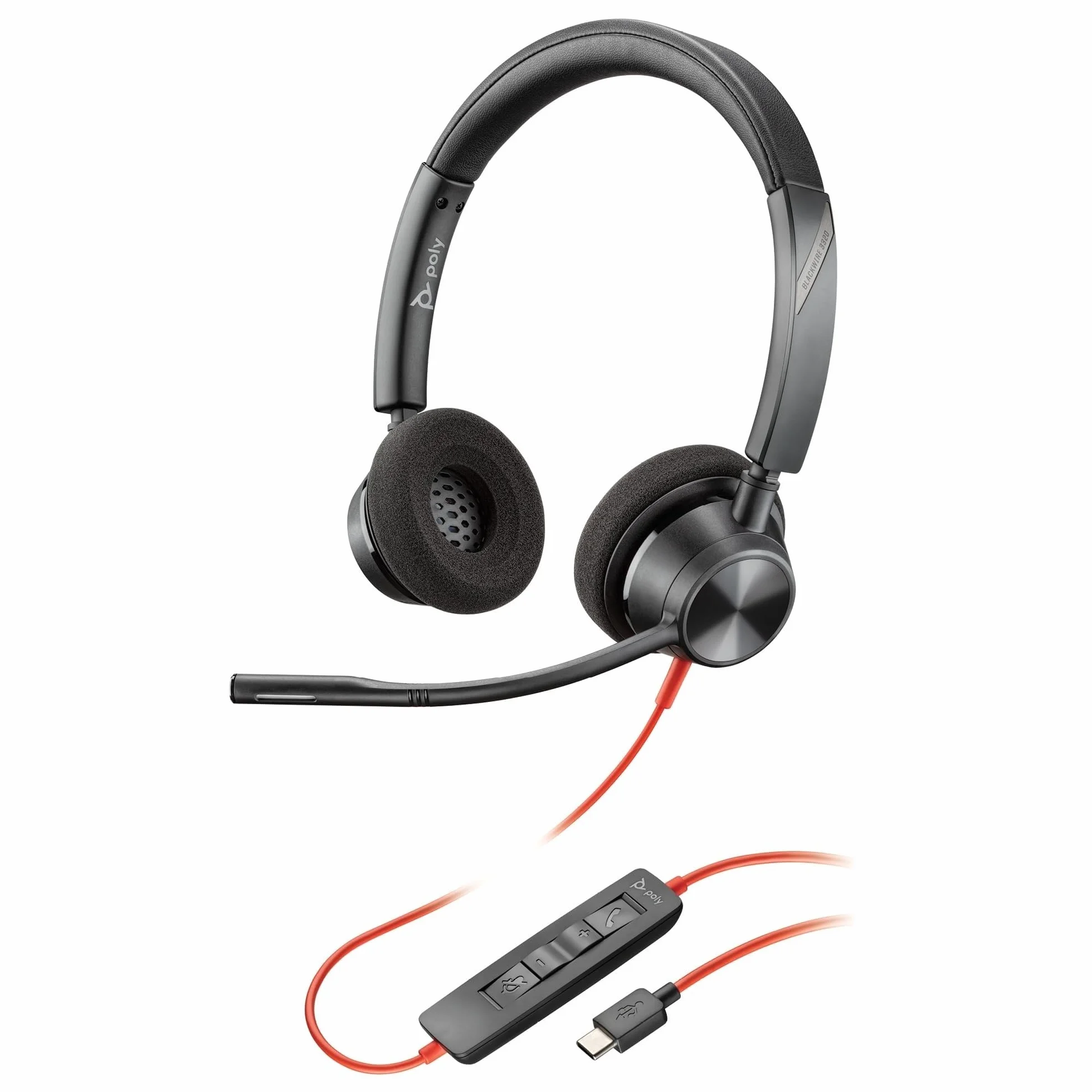 Poly Blackwire 3320 przewodowy zestaw słuchawkowy (Plantronics) – elastyczny wysięgnik mikrofonowy – stereo Hi-Fi, połączenie z komputerem PC/Mac przez USB-C lub USB-A – współpracuje z zespołami/Zoom,