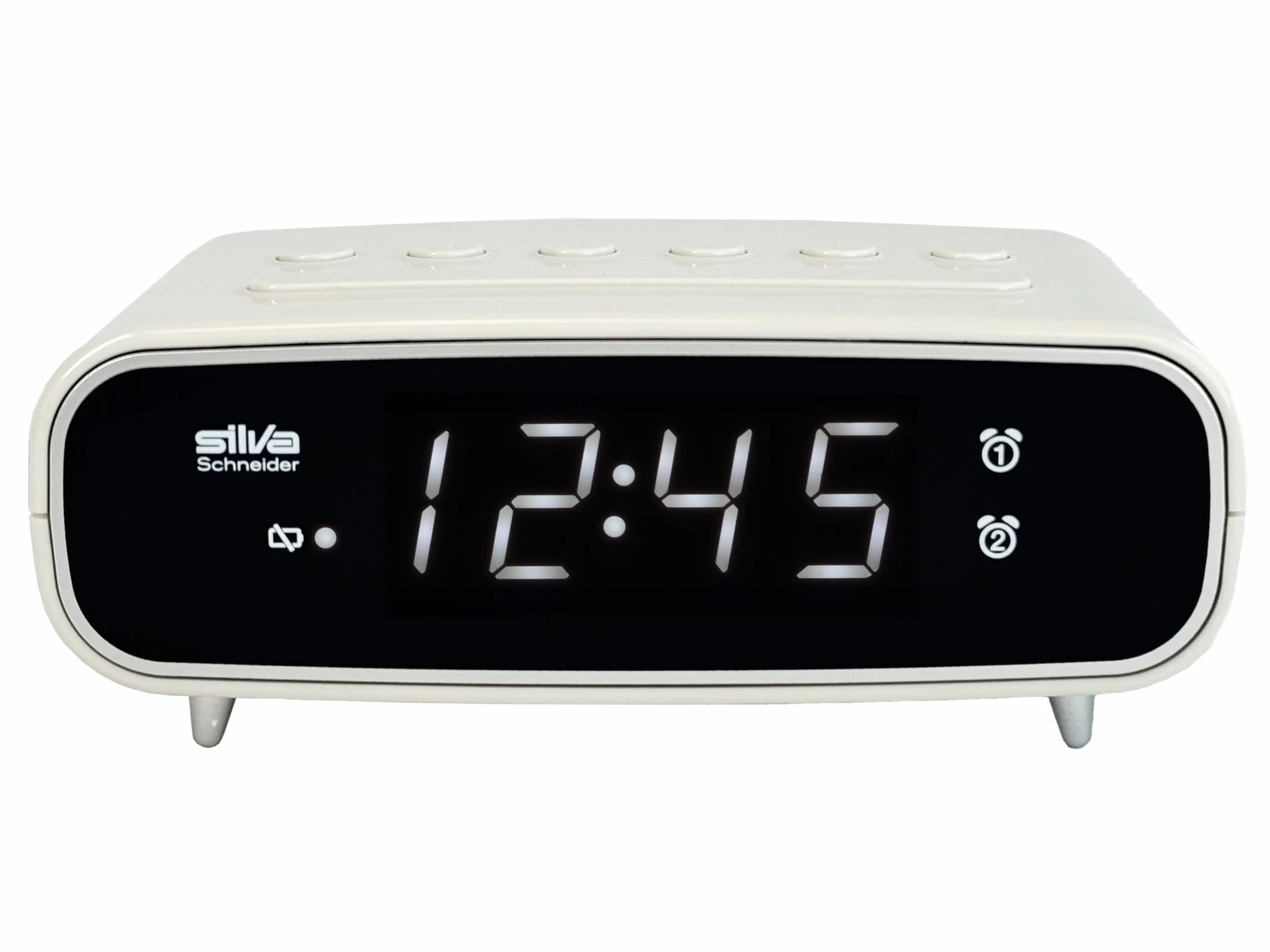 SILVA Schneider UR 1024 radio do zegarka z funkcją budzika, 2 czasy budzenia, powtarzanie budzika, timer zasypiania, wskaźnik LED, możliwość ściemniania, białe