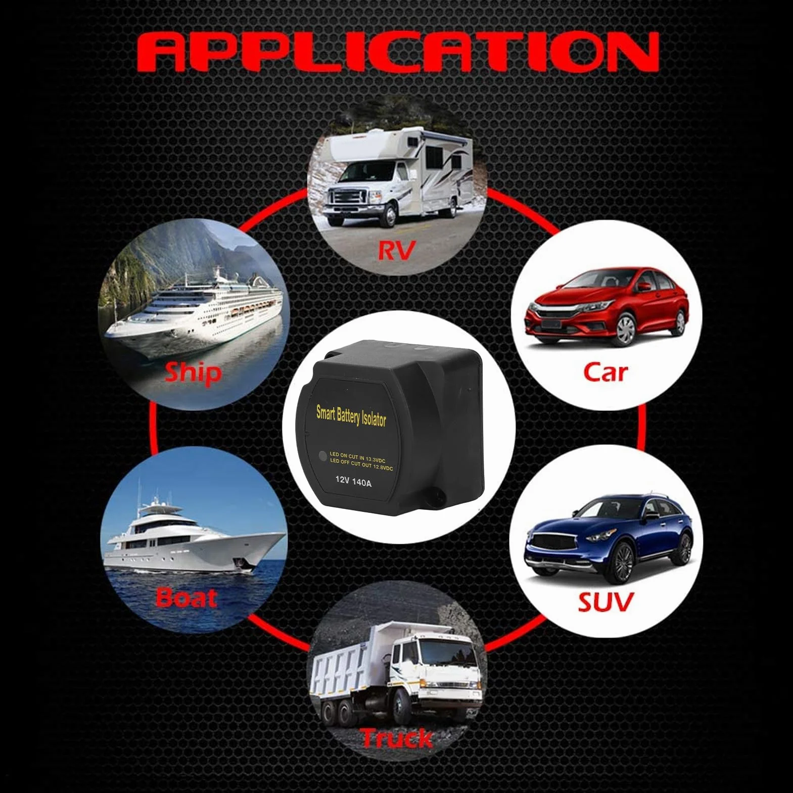 Kompatybilny z ciężarówką RV ATV UTV SUV i łodzią - Zestaw podwójnego izolatora akumulatora DC 12 V 140 A z kablem o długości 8 m i ekranem LED, przekaźnik wrażliwy na napięcie