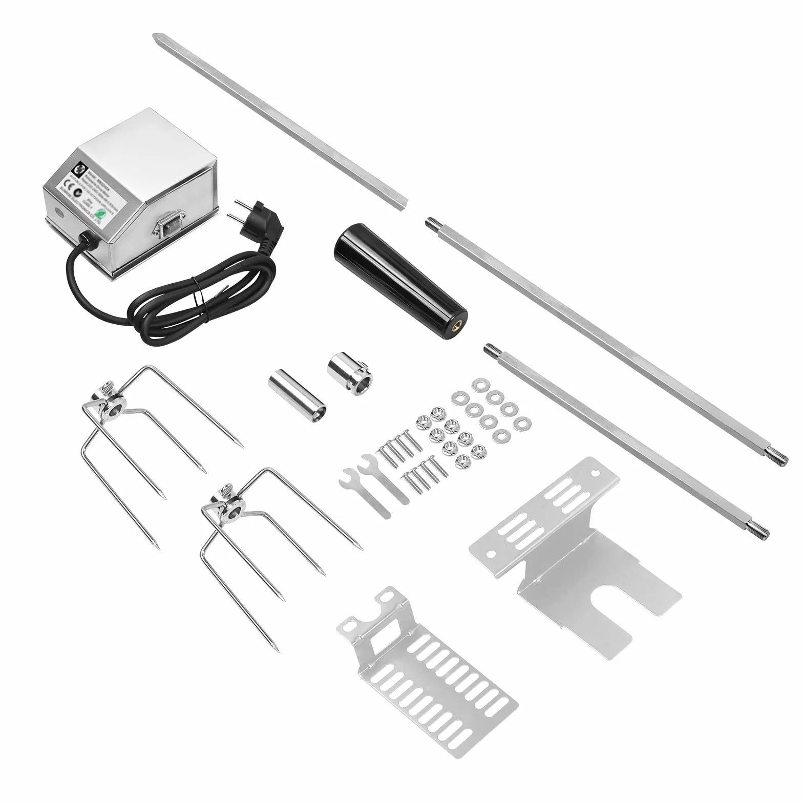 Rotisserie rożen do grilla gazowego, 107 cm, ze stali nierdzewnej, z 4 igłami do mięsa, uniwersalne zastosowanie, silnik elektryczny 220 V – 240 V, do grilla gazowego