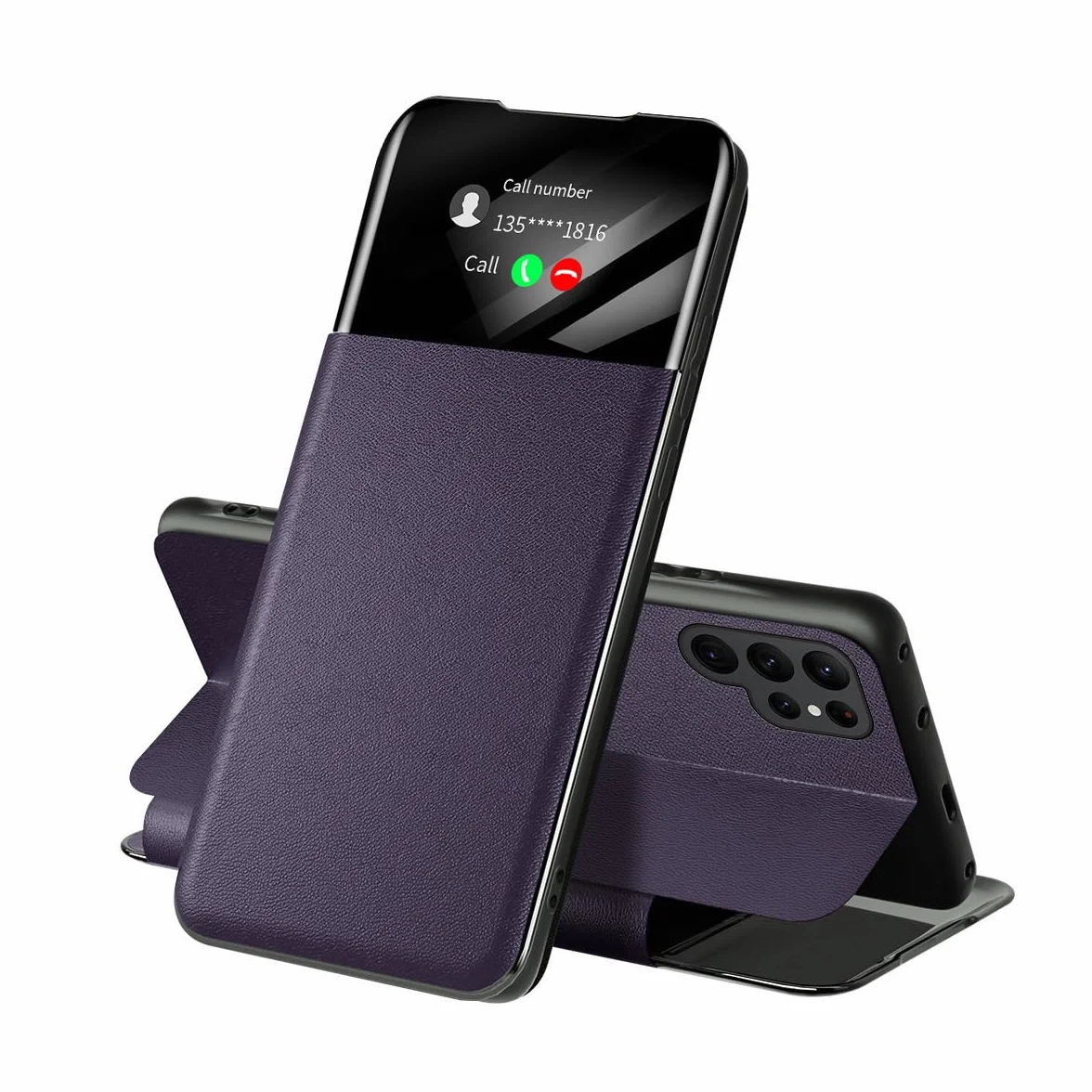 Etui z klapką do Samsunga Galaxy S24 Ultra/S24 Plus/S24, skórzane inteligentne etui z klapką na telefon komórkowy z gniazdem na kartę, etui chroniące aparat, pomarańczowe, S24 Plus