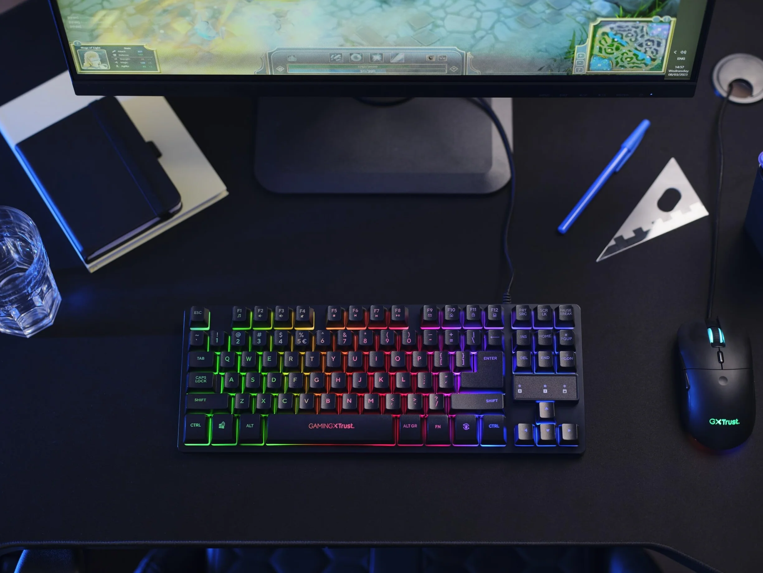 Trust Gaming Gamer TKL GXT 833 Thado podświetlenie klawiatury RGB bez tenkeylu (20% mniejszy), membrana, hiszpański układ QWERTY, anty-ghosting, USB, z kablem, PC/PC
