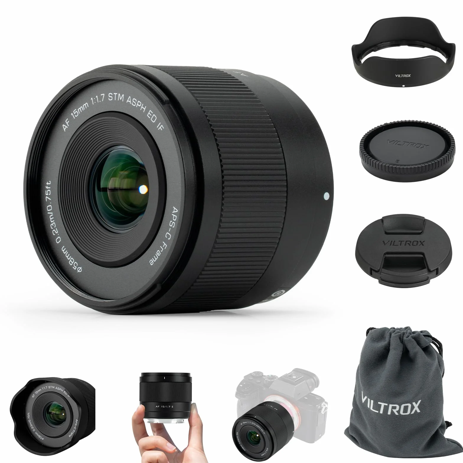 VILTROX 15 mm F1.7 autofokus obiektyw do aparatów Sony E Mount STM, soczewka z dużą przysłoną i szerokim kątem do czujników APS-C, kompatybilny z Sony A5000, A5100, A6000, A6100, A6300, A6400, A6500