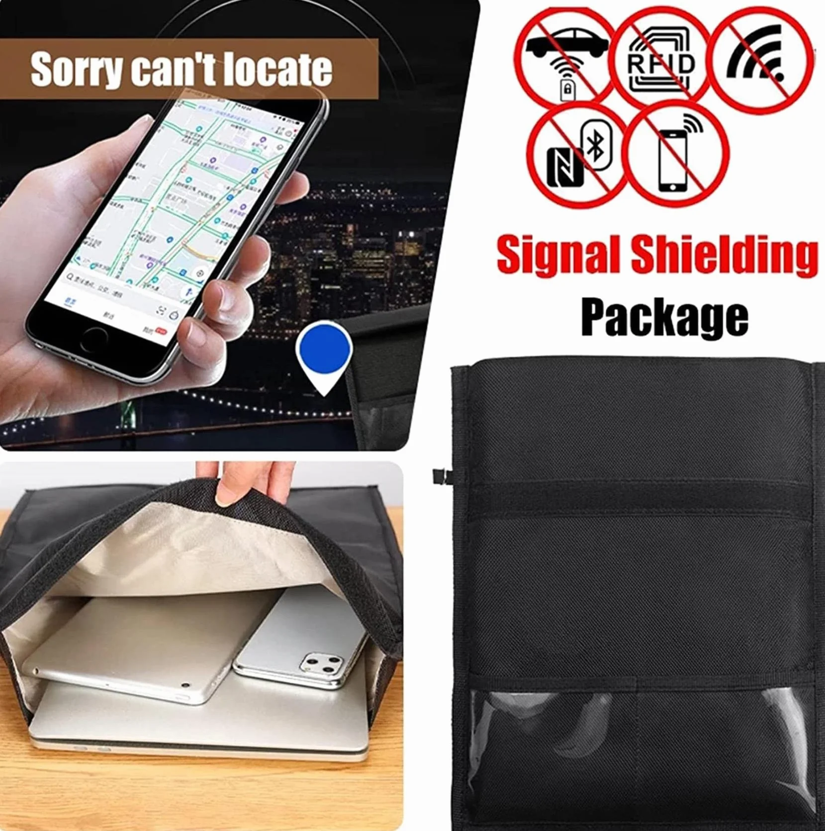 Zakłócacz sygnału, Etui na kluczyki samochodowe z GPS i RFID, antykradzieżowe, antyradiacyjne, antyhakerskie, szpiegujące, do notebooków telefonów komórkowych(25x28cm)