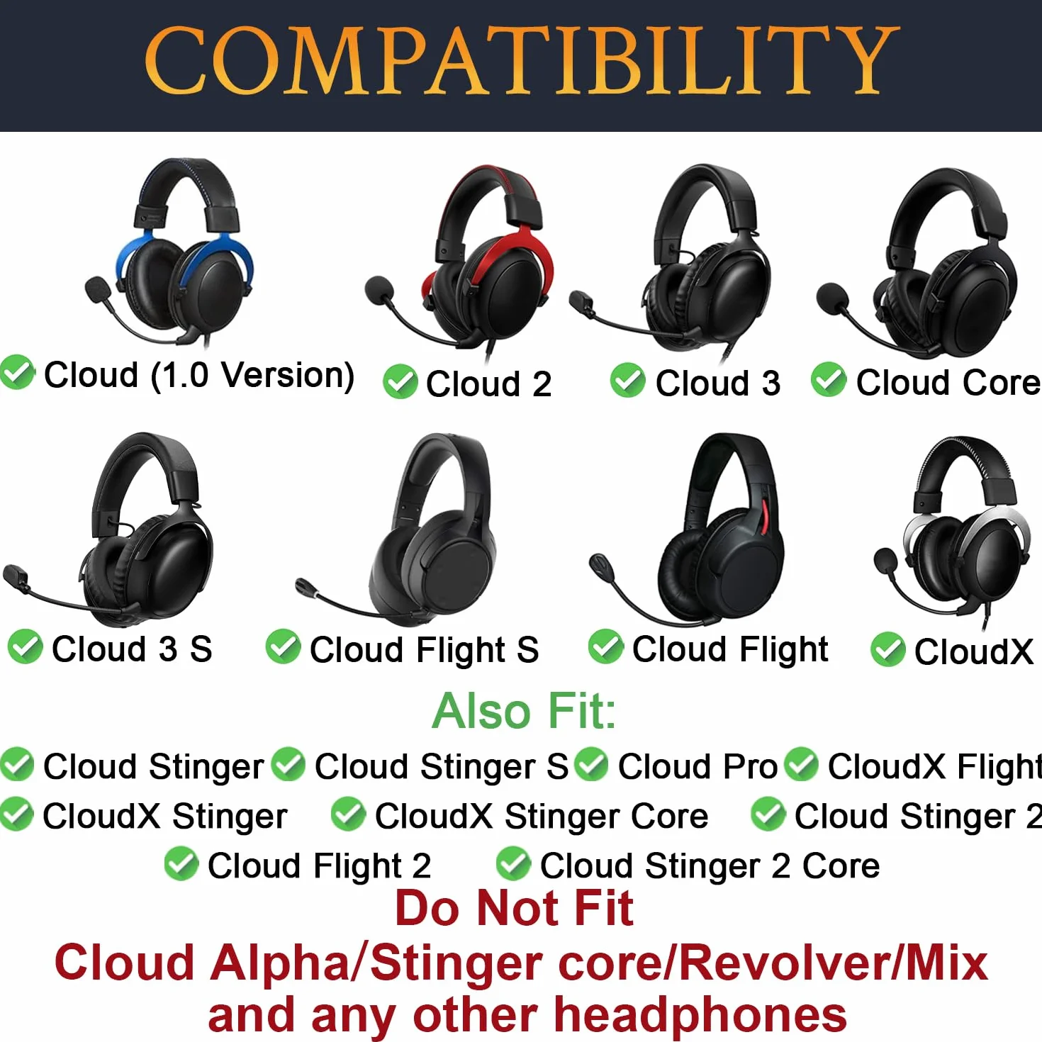 SOULWIT Siatkowa Nauszniki do HyperX Cloud (2/3/3S/1/Pro)-Czarny kwadrat | Również do Cloud (Flight/Flight2/Stinger/Stinger2/Stinger 2 Core/Core) oraz CloudX (Stinger/Flight) zestawów słuchawkowych