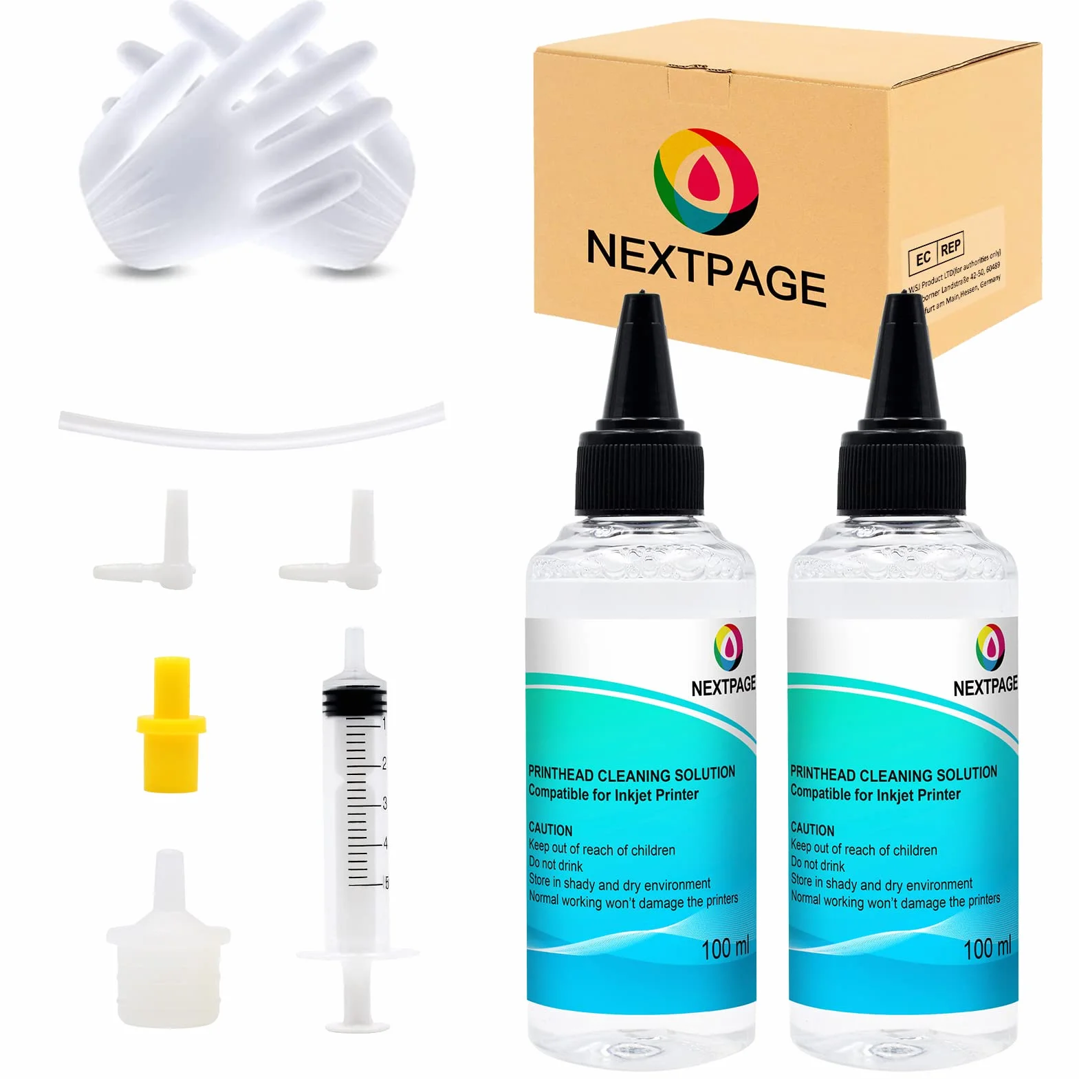 Nextpage Zestaw do czyszczenia głowicy drukującej, 100 ml x 2, do wszystkich drukarek atramentowych Epson, HP, Canon, Brother, Lexmark, Kodak i Samsung