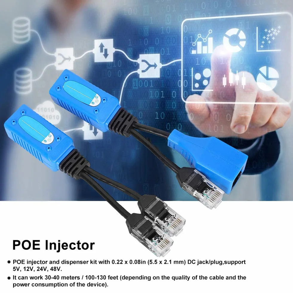 Rozdzielacz POE RJ45 do kamer IP, zestaw 2 kabli zasilających