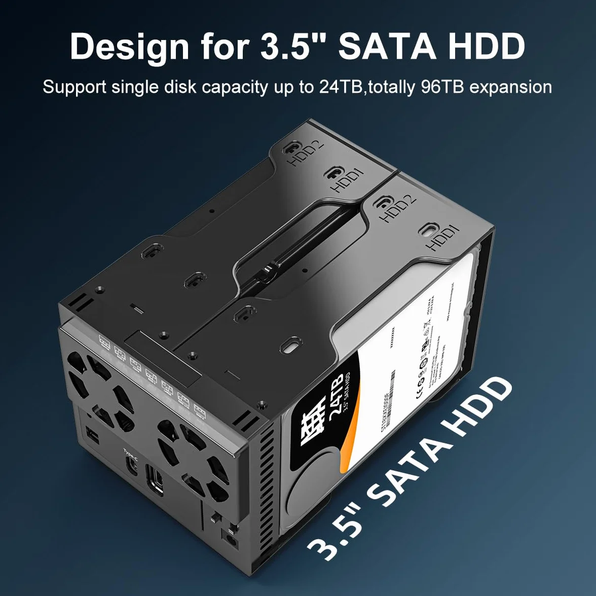 MAIWO Obudowa HDD RAID USB-C z 4 gniazdami do dysku SATA 6.3 cm 8.9 cm z wentylatorem chłodzącym, kabel USB A-C 3.1 i C-C, obsługuje Raid Normal, 0,3,5,1/10, klon/duży (jbod) i pojemność 96 TB, DAS