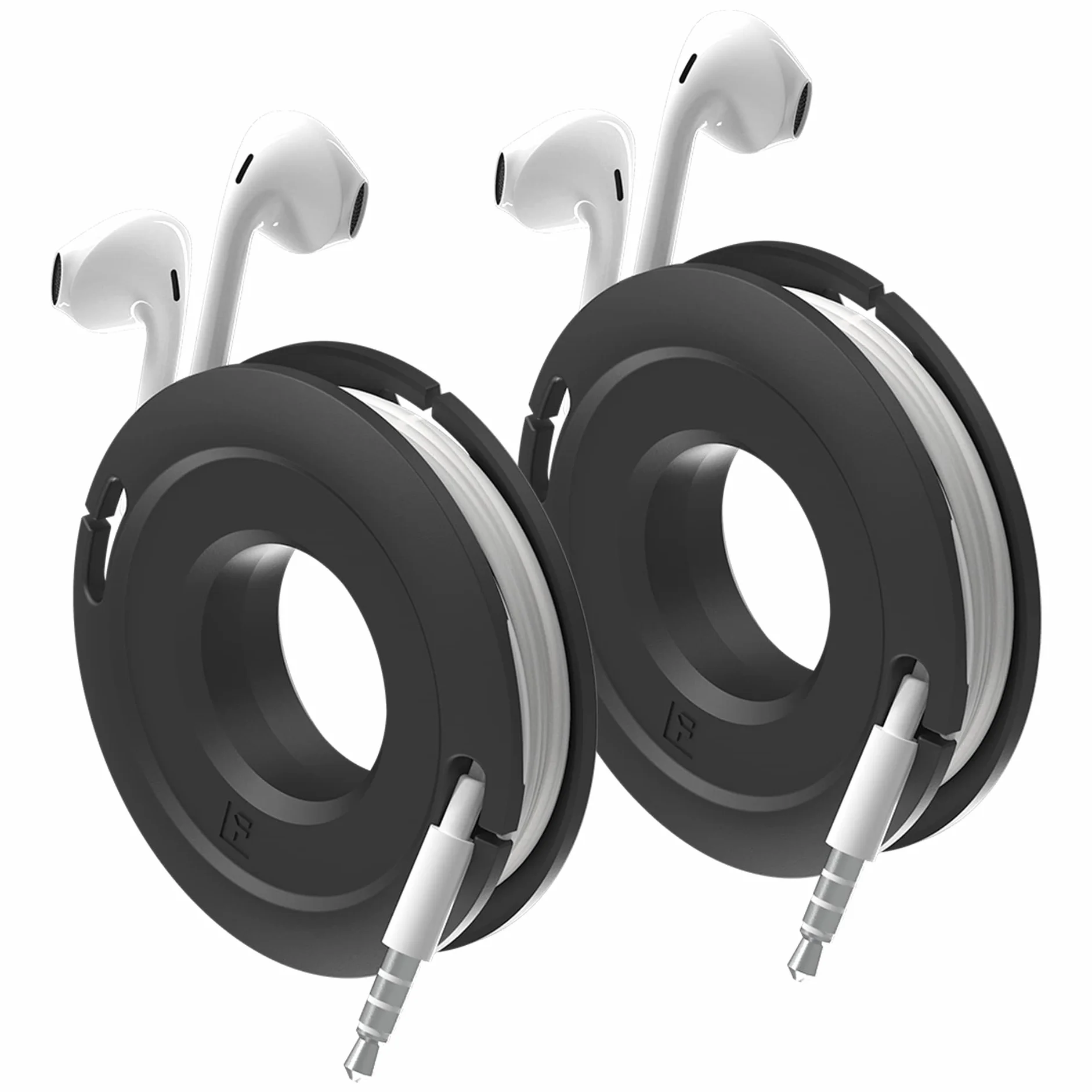 Boczny nawijacz mini i Max słuchawki, słuchawki douszne i kabel ładujący nawijacz i organizer, idealny do owijania słuchawek dousznych i sznurków do podróży i organizacji (mini (2-pak), czarny)