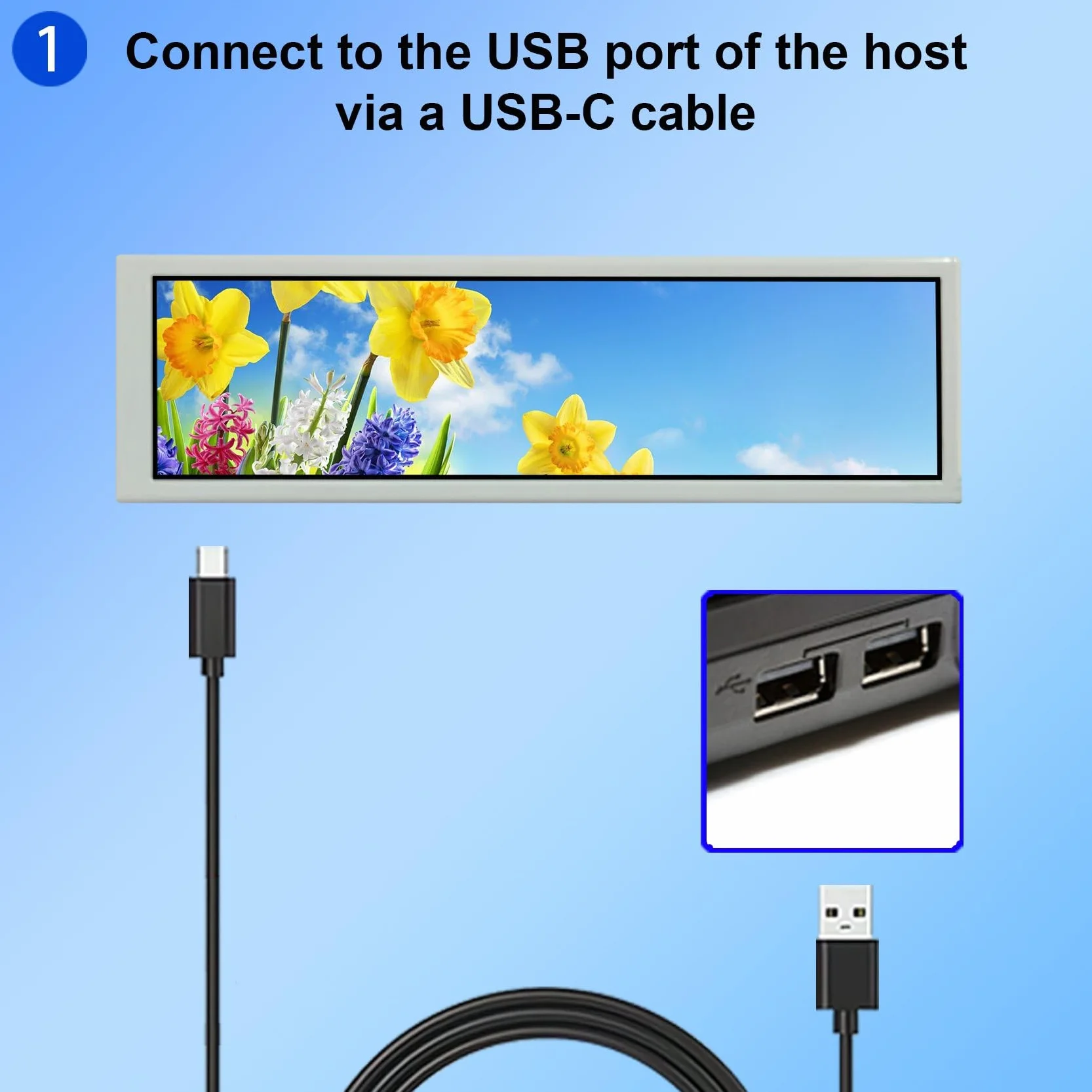 VSDISPLAY 22.4 cm 8,8" 1920x480 600 nit IPS biały monitor LCD | USB 9-pinowy port wideo USB, do samodzielnego montażu ekranu podrzędnego/wyświetlacza obudowy komputera