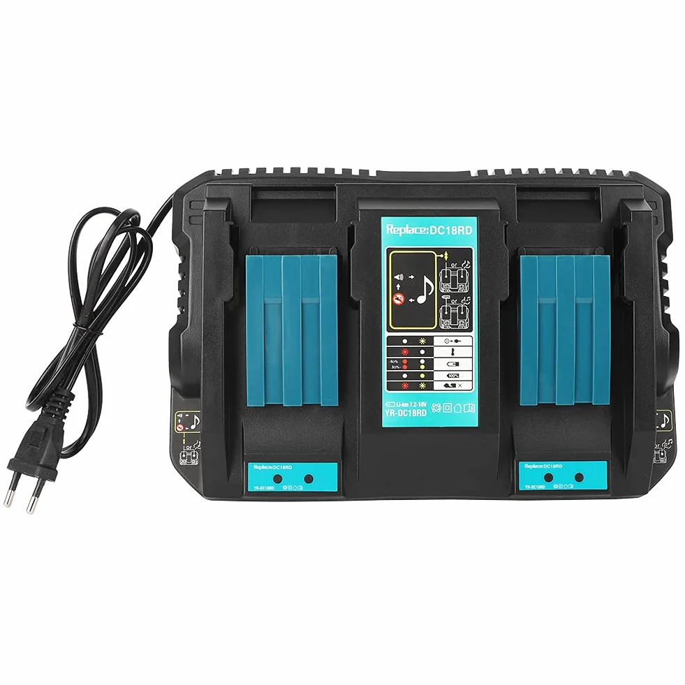 Podwójna ładowarka Baterii, 2 ładowarka Portu USB Pasująca do BL1830 BL1430 14,4 do 18V (wtyczka UE)