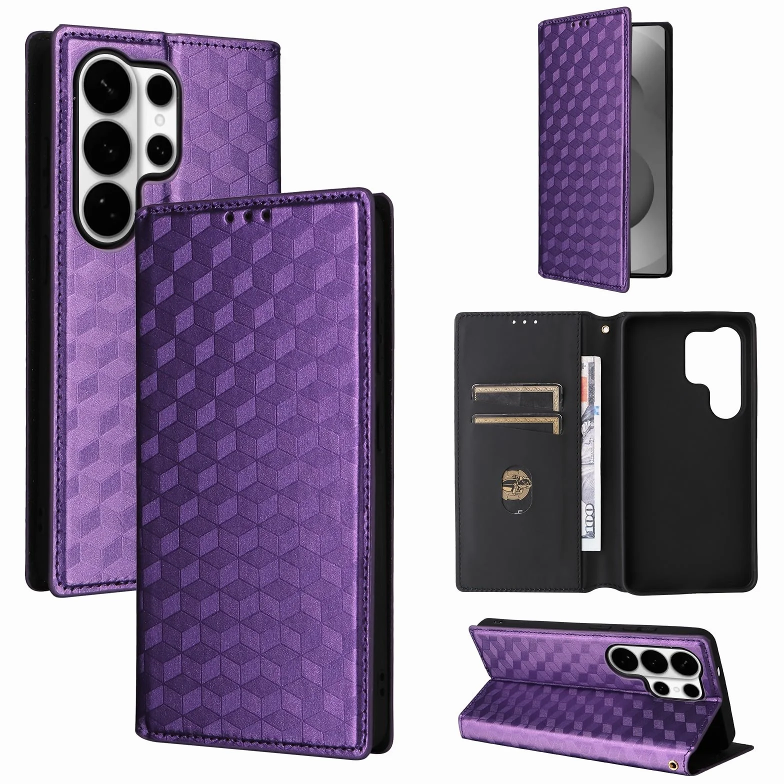 Generic etui kompatybilne z Samsung Galaxy A37 (kolor: fioletowy) etui magnetyczne z klapką ze skóry z włókna węglowego