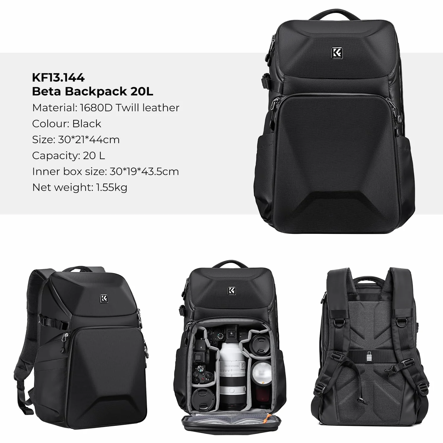 K&F Concept Plecak na aparat twarda obudowa z uchwytem na statyw i kieszenią na laptopa
